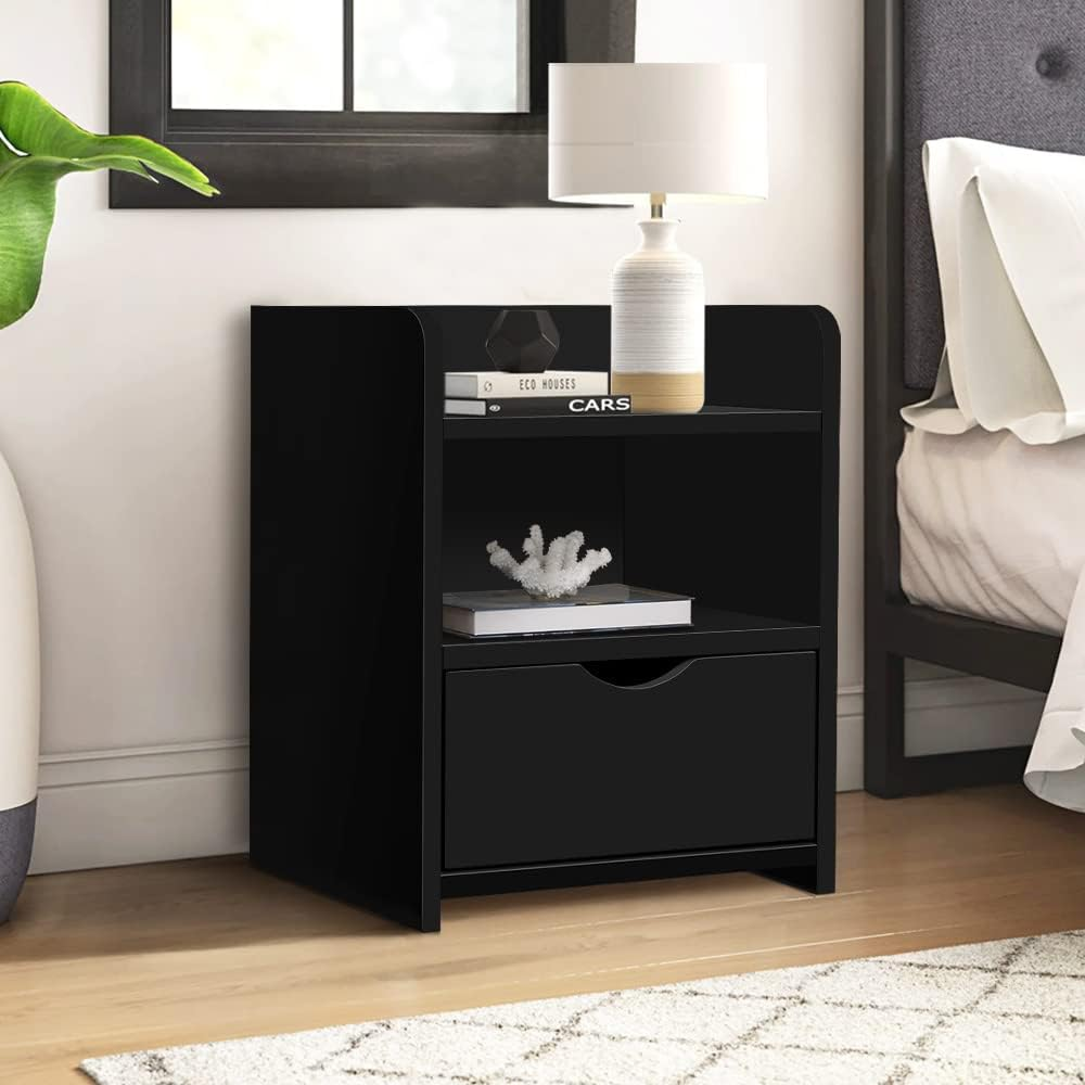 ALFORDSON Hamptons Bedside Table, 37.5Wx 34Dx 45Hcm, Bedroom Nightstand Cabinet, Wooden Sofa Side Chest End Table with Ample Drawer, Open Shelf, Hallway, Living Room Storage Furniture, Wood White