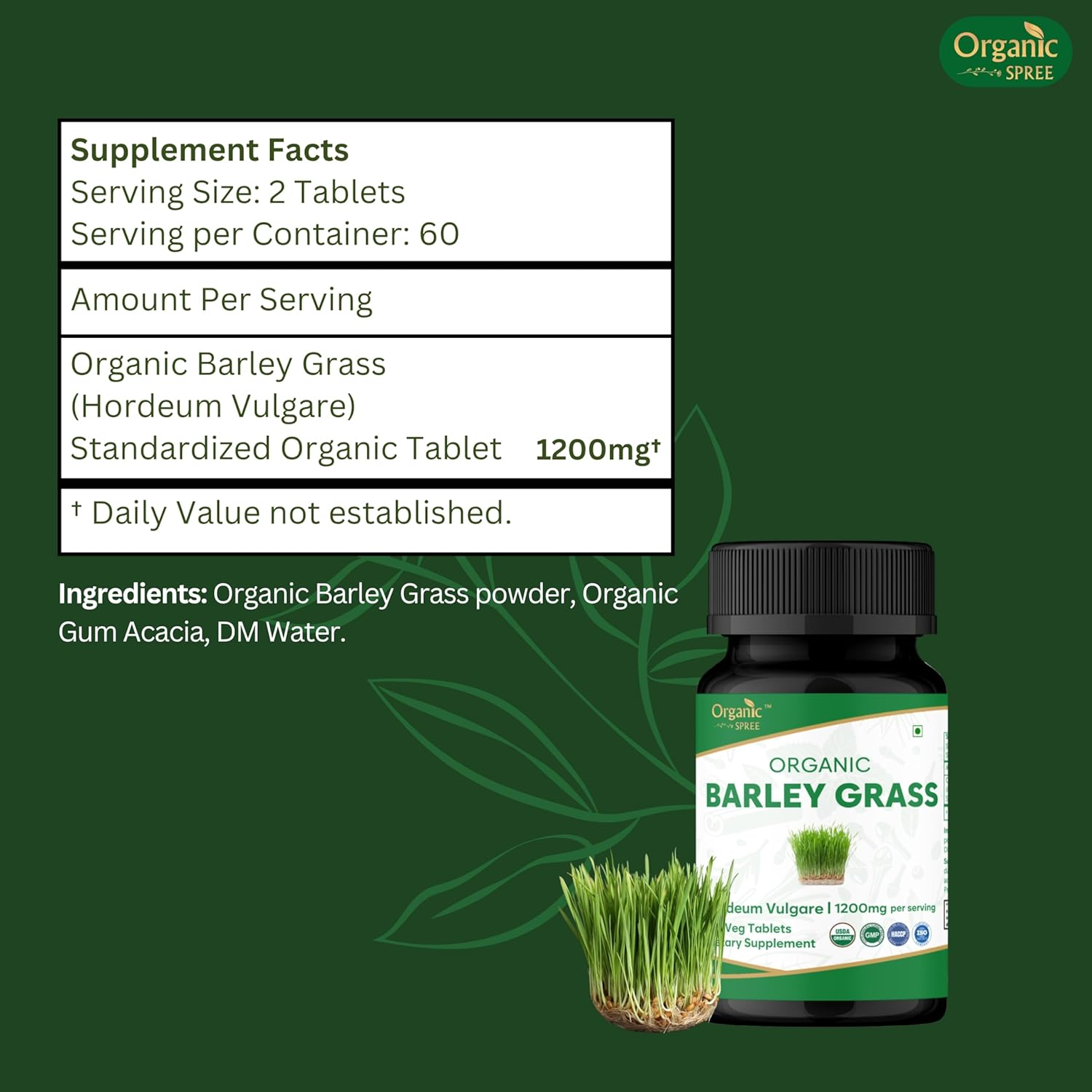 Barley Grass 120 Tablets | Hordeum Vulgare (Barley Grass) | USDA Organic Certified | Organic and Natural image number 6