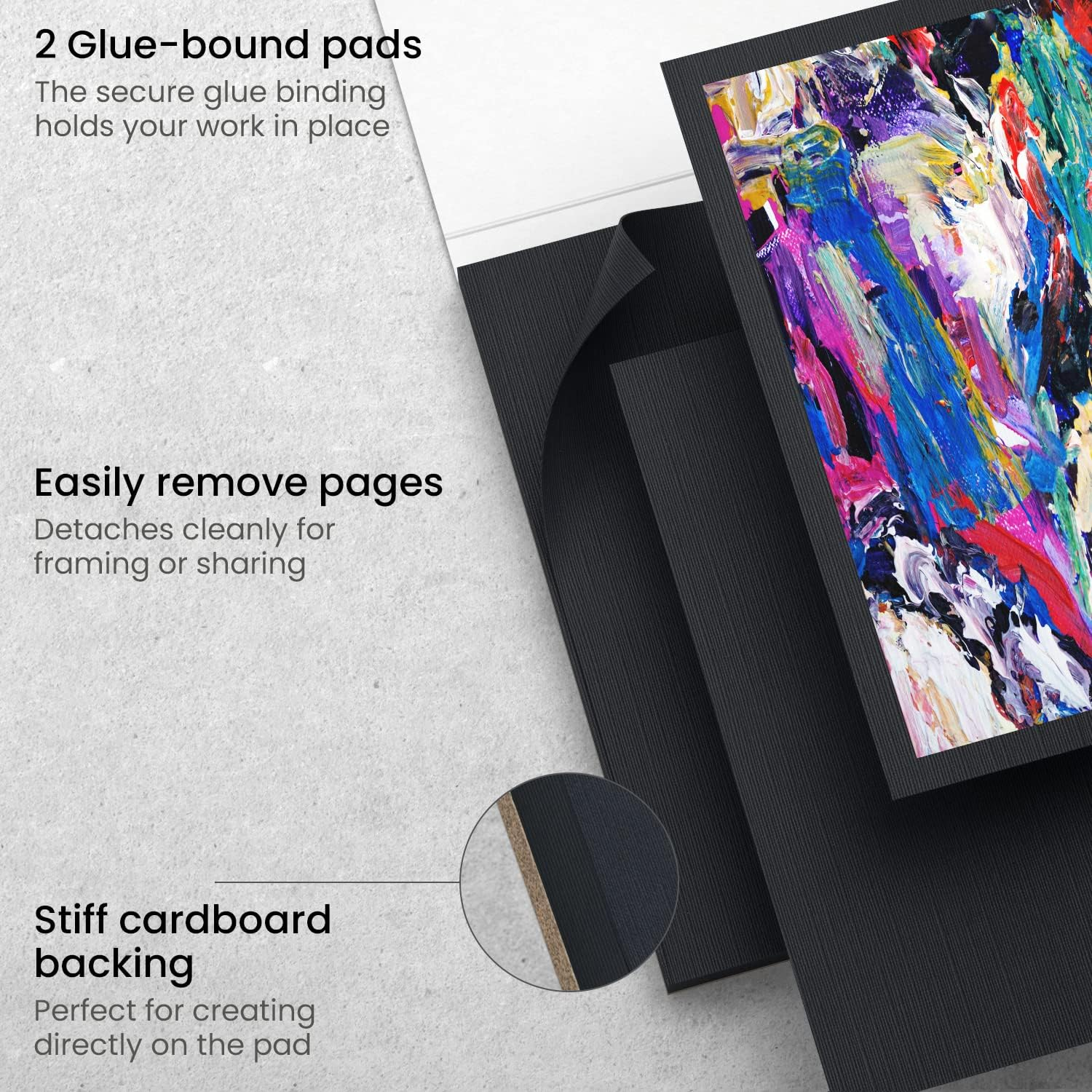 Arteza Black Acrylic Sketchbook, Pack of 2, 6 X 6 Inches, 16 Sheets Each, 246-Lb Painting Pad, Art Supplies for Acrylic and Oil Painting, Drawing and Sketching image number 1