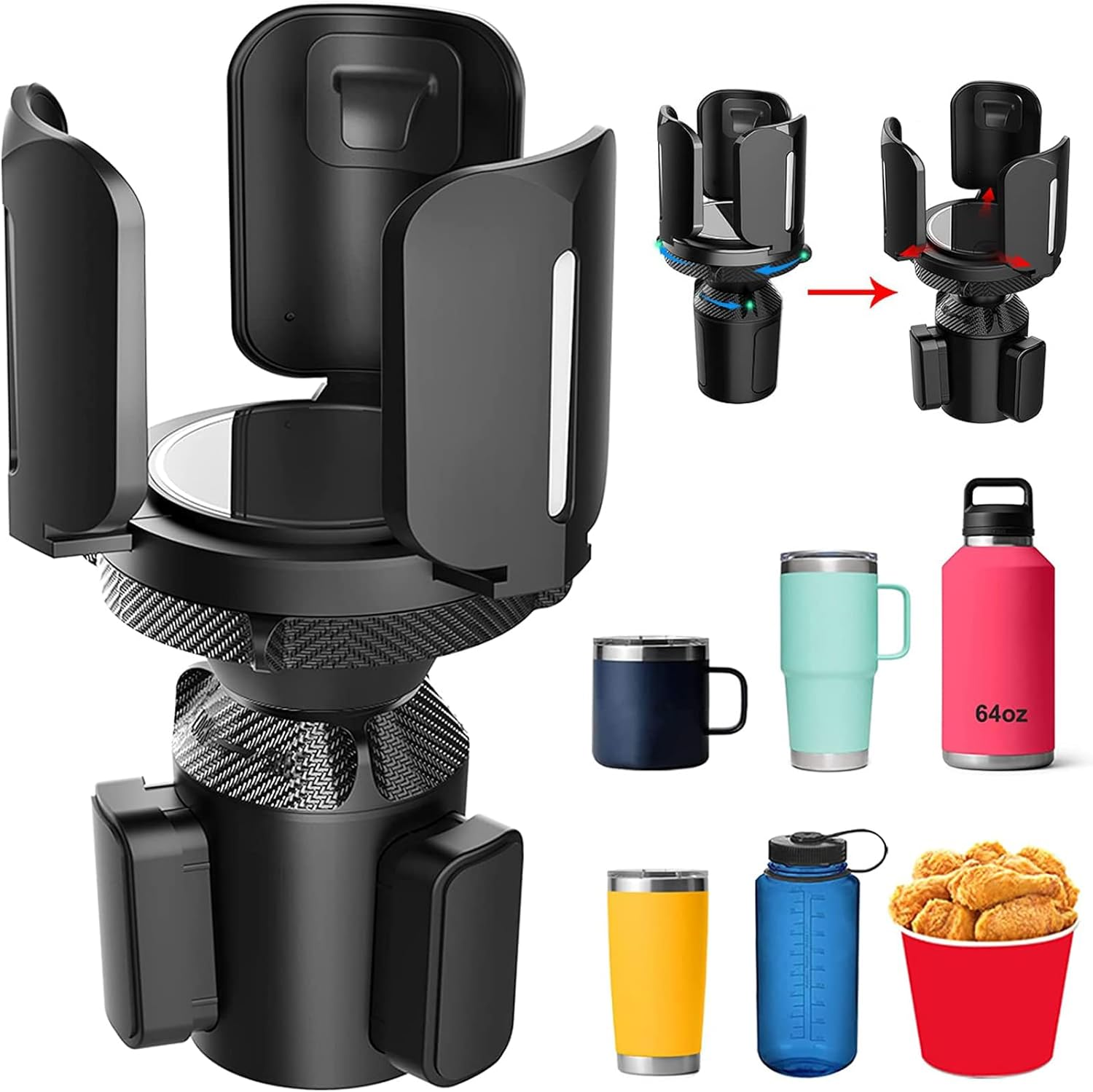 Car Cup Holder Expander, Expanding Large Cup Holder Adapter with Adjustable Base Stable Car Accessories Vehicles Drink Extender for 2.76 to 5.51" Cup/Bottle image number 3