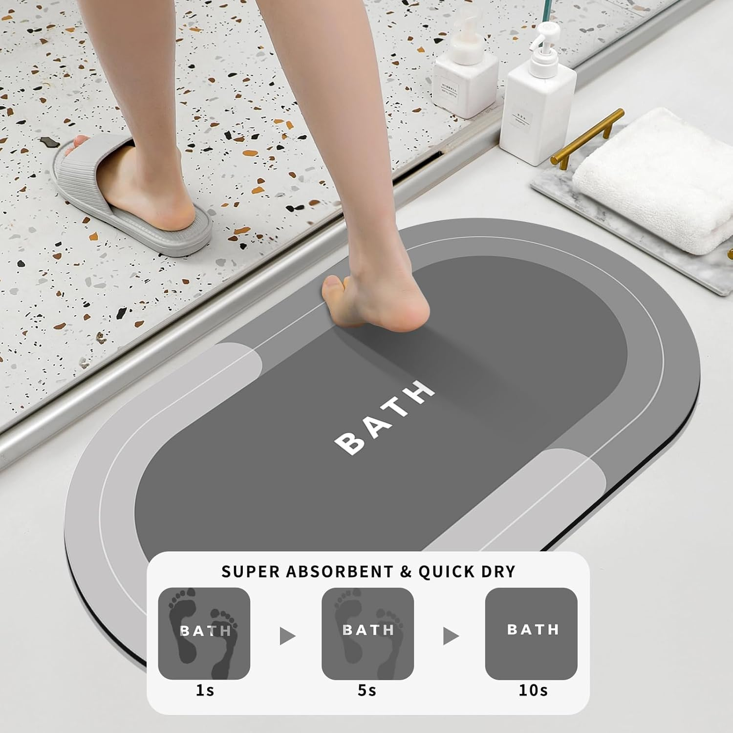 Bath Mat Bath Rugs Non-Slip Bathroom Rugs Super Absorbent Shower Mats Quick Dry Thin Rubber Mats for Bathroom, Washable Shower Floor Mats for Bathtub and Sink (Light Grey 40 X 60 Cm) image number 3