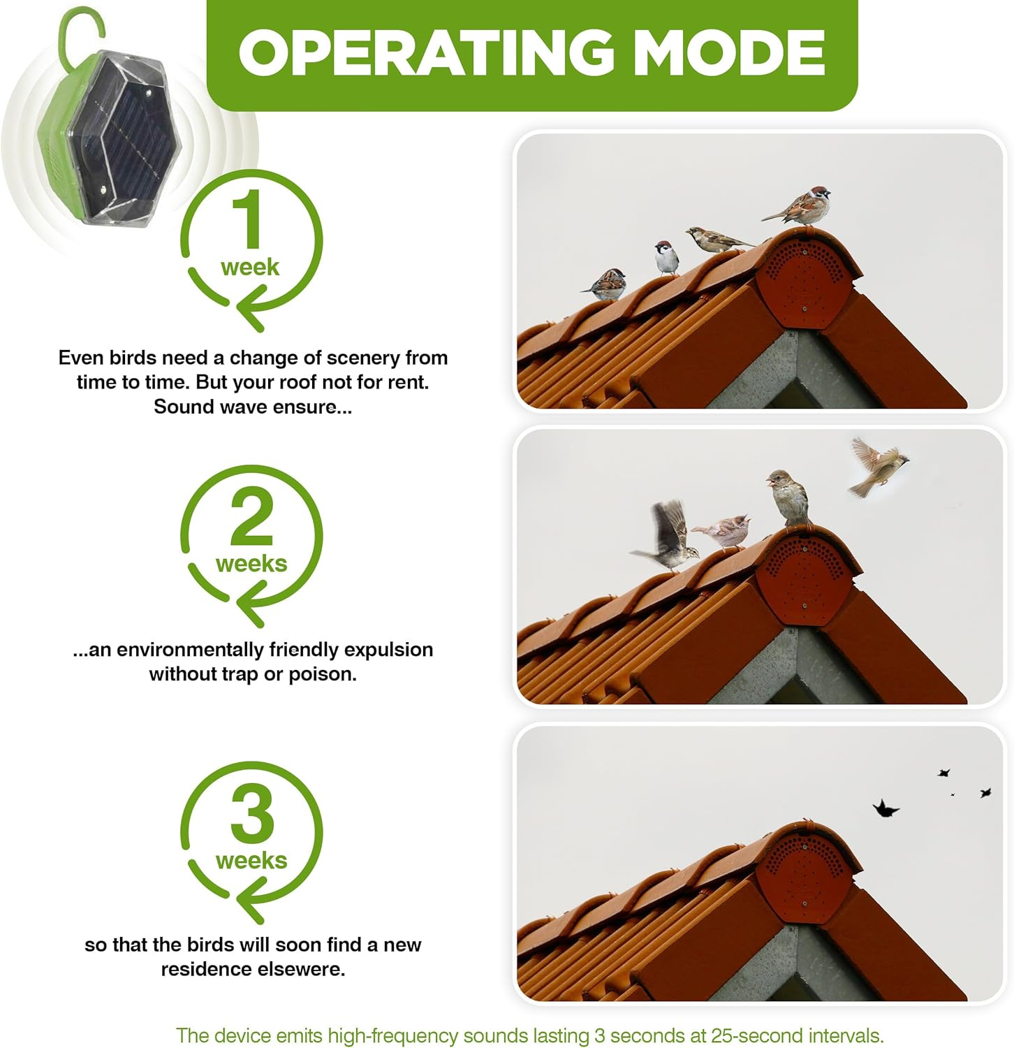 ISOTRONIC&reg; Ultrasonic Solar Bird Repeller Device, Portable Bird Deterrent, Pigeon Scarer - Pack of 1 Pcs. image number 2