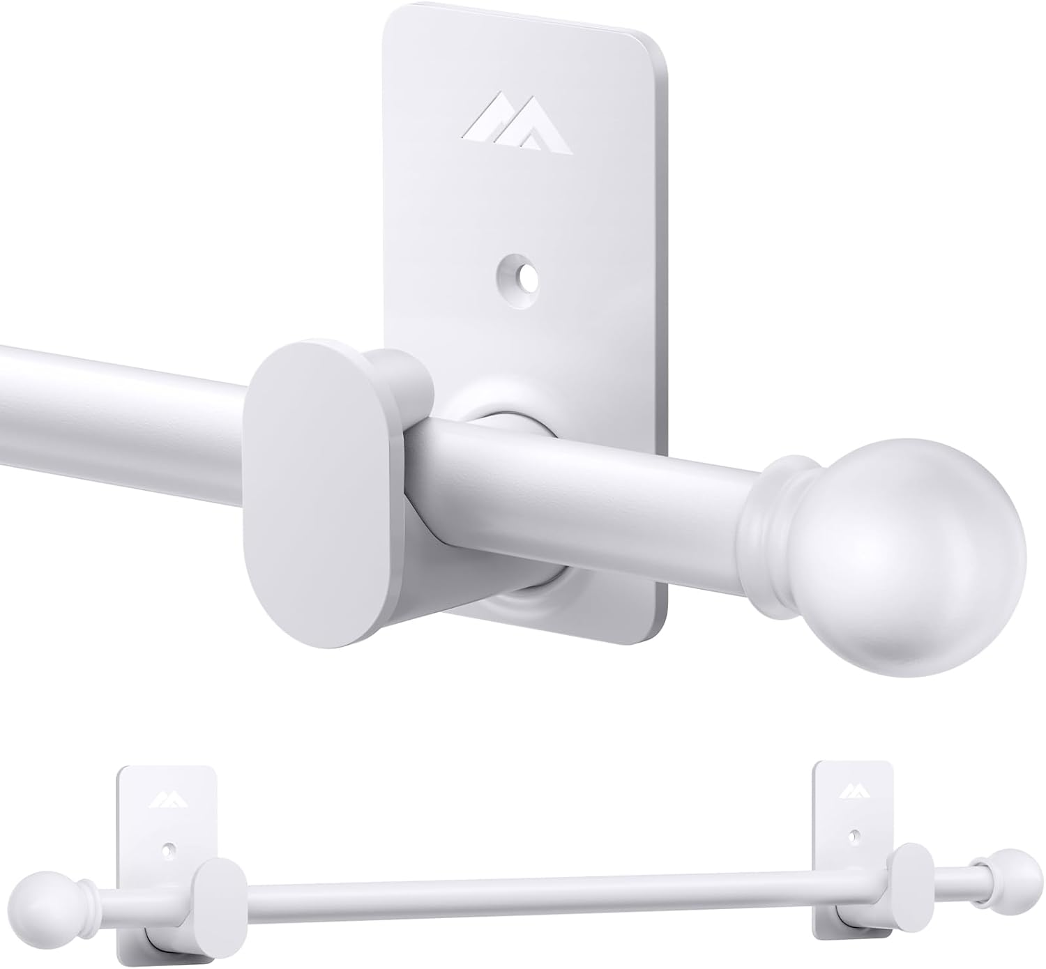 Curtain Rods No Drilling for Windows 30 to 90 Inches,5/8 Inch Diameter No Drill Curtain Rod Set with 3M Adhesive Brackets, White