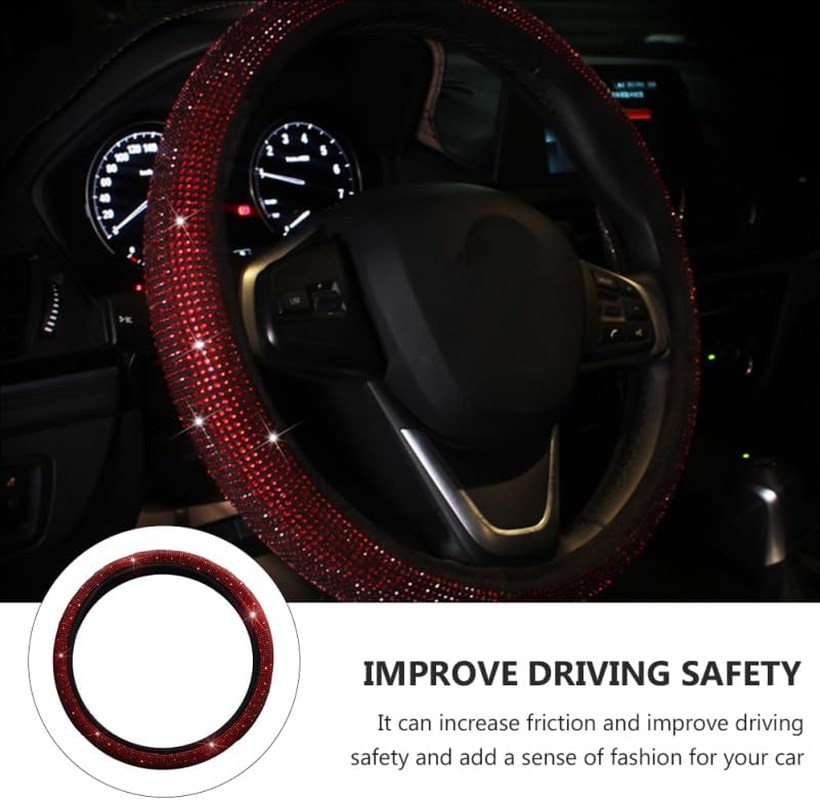BESTOYARD 15 Inch Steering Wheel Cover with Rhinestone Design Non-Slip Car Wheel Protector Universal Fit for Enhanced Safety and Stylish Interior image number 6