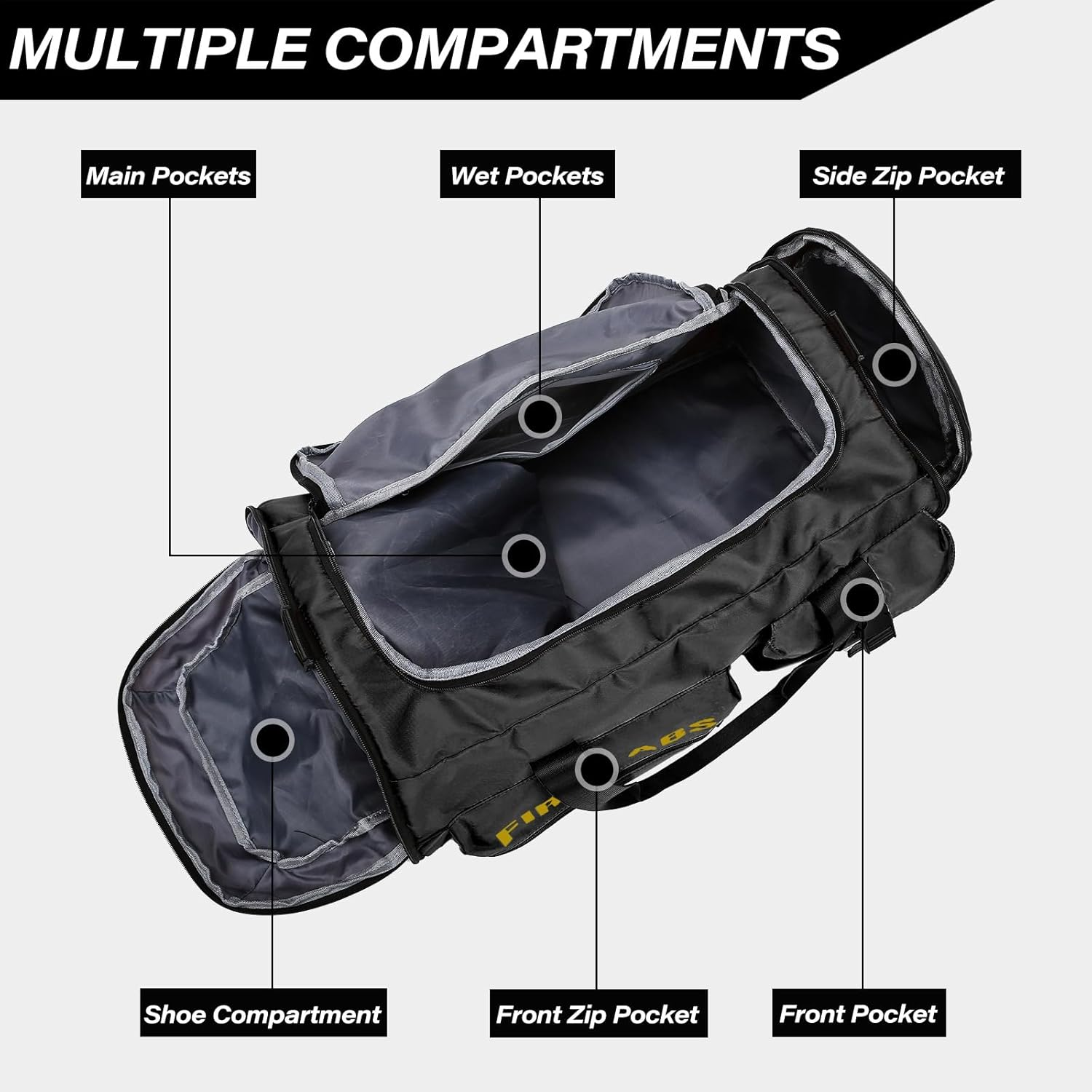 Mfinesun 3 in 1 Gym Bag for Men and Women, 65L Large Capacity Travel Duffle Bags Convertible Backpack Weekender Overnight Bag with Shoes Compartment and Dry and Wet Separation (Black) - Black image number 3