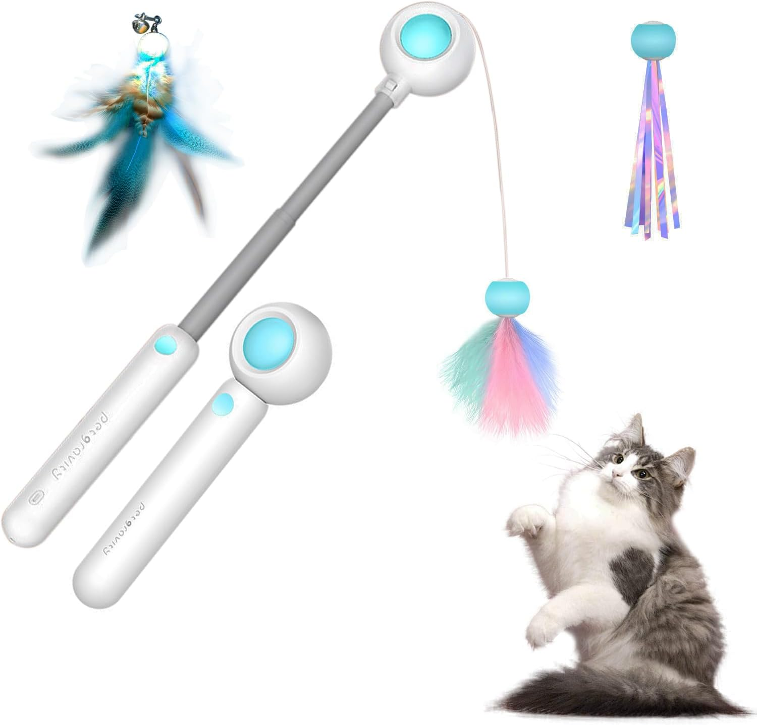RINGSUN Cat Toy Wand, Interactive Retractable Stick with 3Pcs Teaser, Feather Cat Toys for Indoor Cat Fun Playing & Exercising image number 3