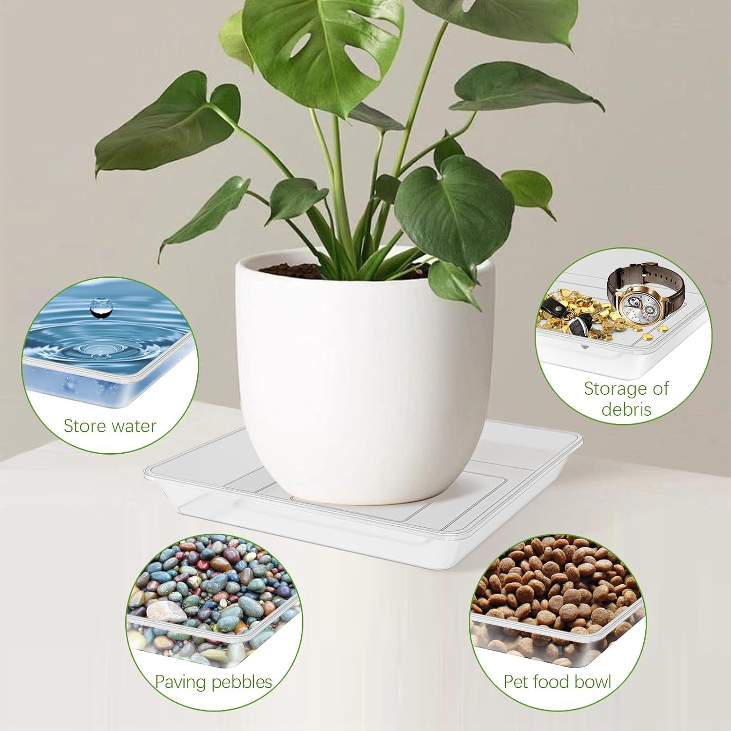 6 Pack 6 Inch Square Clear Plant Saucer, Durable Thick Plant Pot Dish for Flower Pot, Plastic Plant Tray to Catch Water for Indoor Outdoor image number 6
