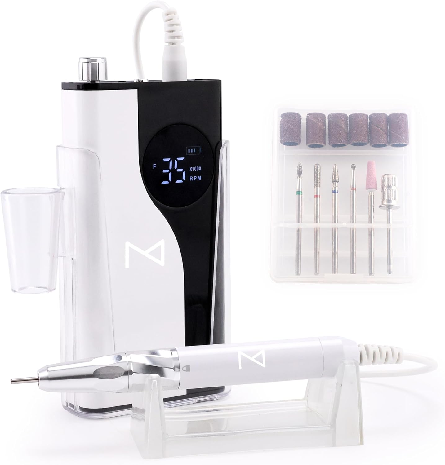 M &ndash; Ying Yang Brushless Nail Drill 35K RPM | Pro Cordless Efile 85W | Rechargeable USB-C Fast Charging | Portable Aluminum Alloy Shell | Quiet Low Vibration Tool for Acrylic Gel Nails (White) image number 3