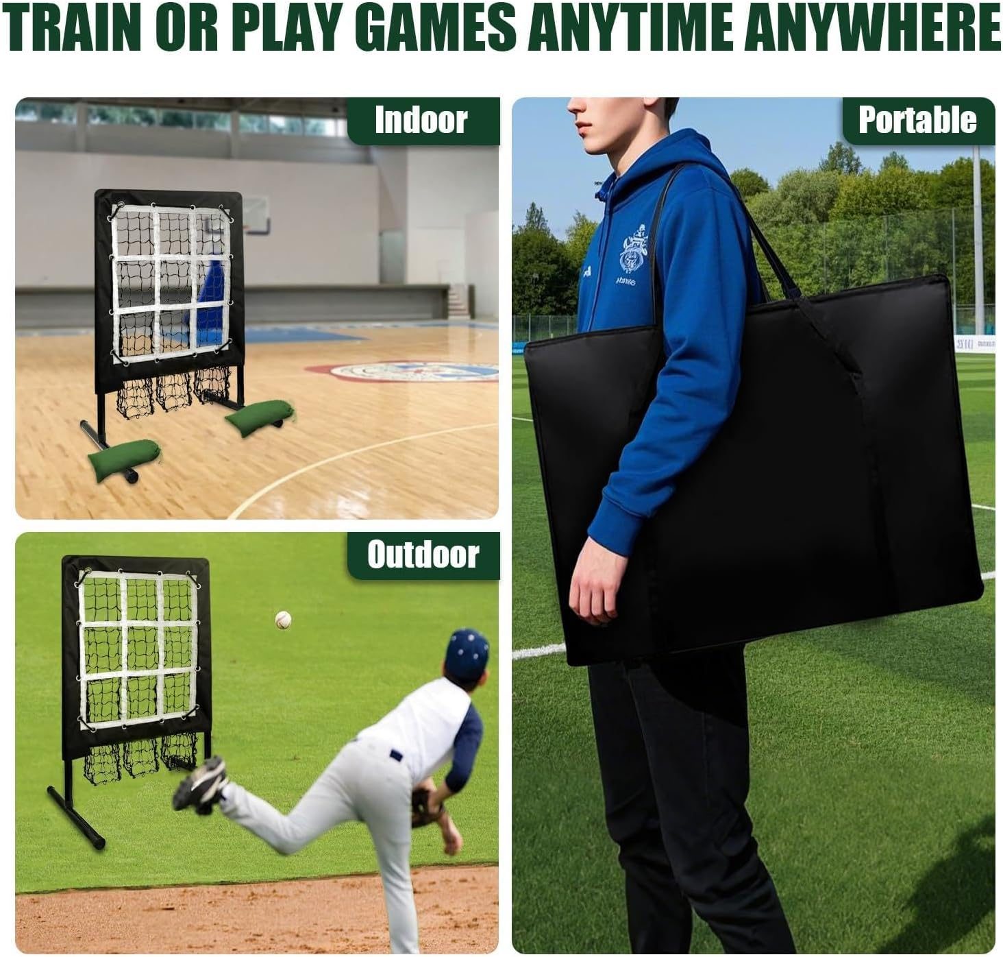 9 Hole Pitching Net, Heavy-Duty Baseball Net with Strike Zone for Pitching and Hitting, Height Adjustable Training Equipment with 9 Pocket Pitching Target for Baseball & Softball Practice image number 6