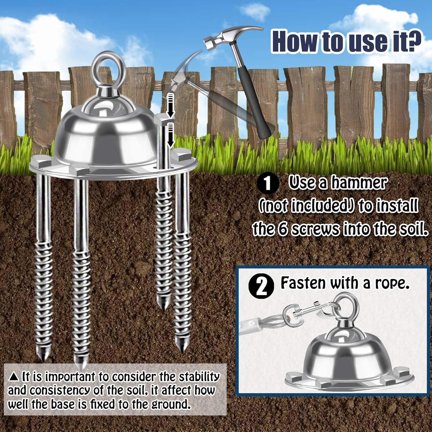 360&deg; Swivel Dog Tie Out Stake Dog Anchor - Heavy Duty Rust Proof Dog Yard Stake Holds 1000Lbs of Pull Force for Yard Camping Outdoor image number 1