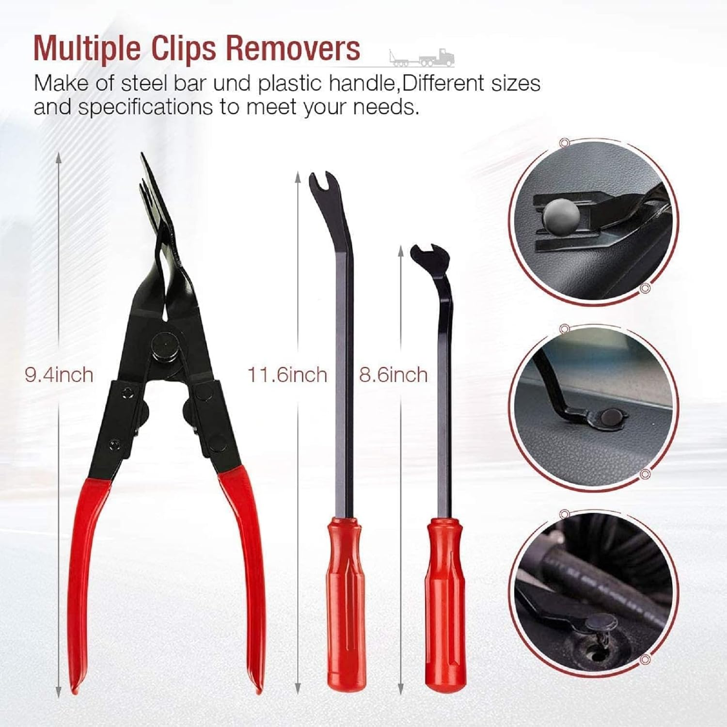 Trim Removal Tool, Fastener Remover Car Tool Kit, Automotive Interior Plastic Pry Kit, Radio Auto Clip Pliers Removal Tool Kit - Red image number 5