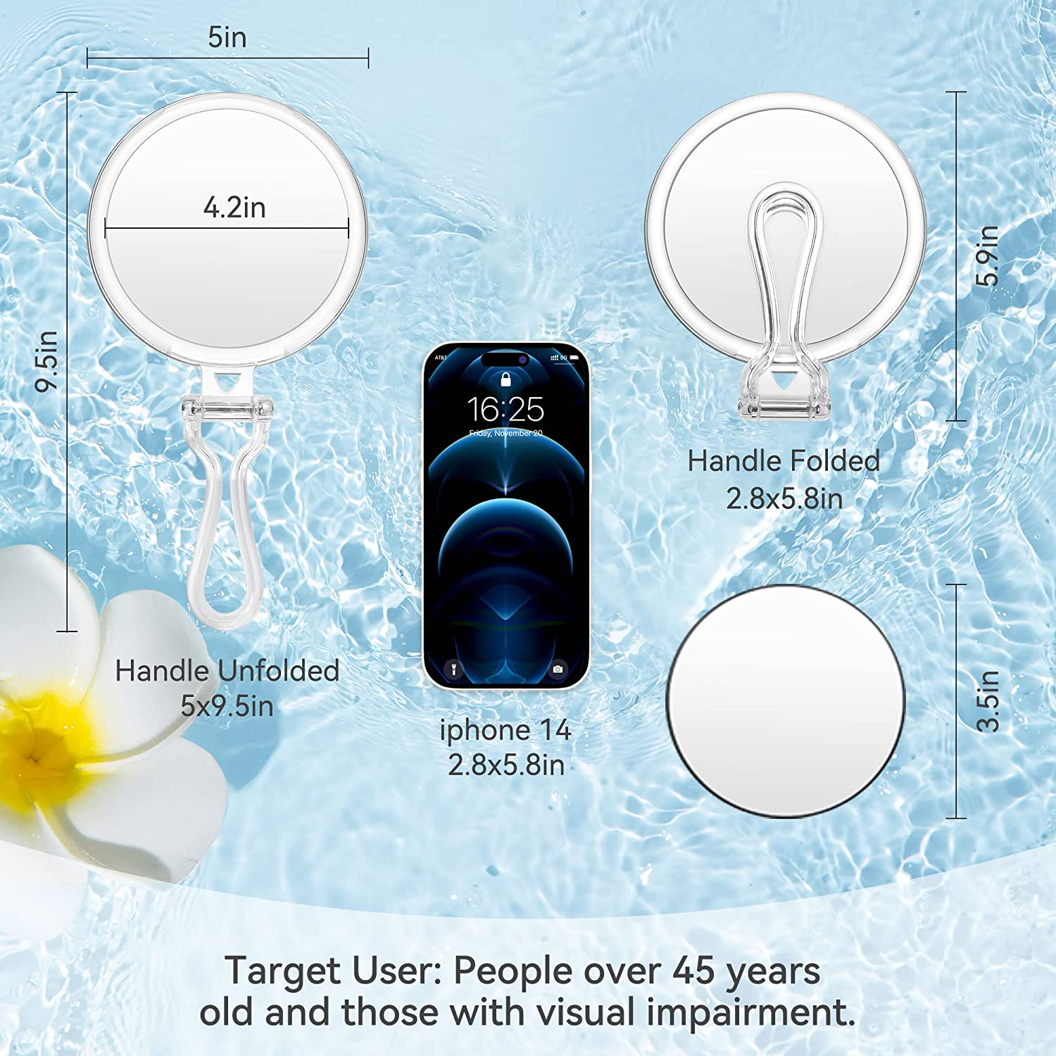 MIYADIVA Hand Mirror 25X Magnifying Mirror with Handle,Magnifying Makeup Mirror with Double Side 25X/1X Travel Makeup Mirror and 10X Magnifying Mirror Suction Cup for Eye Makeup image number 5