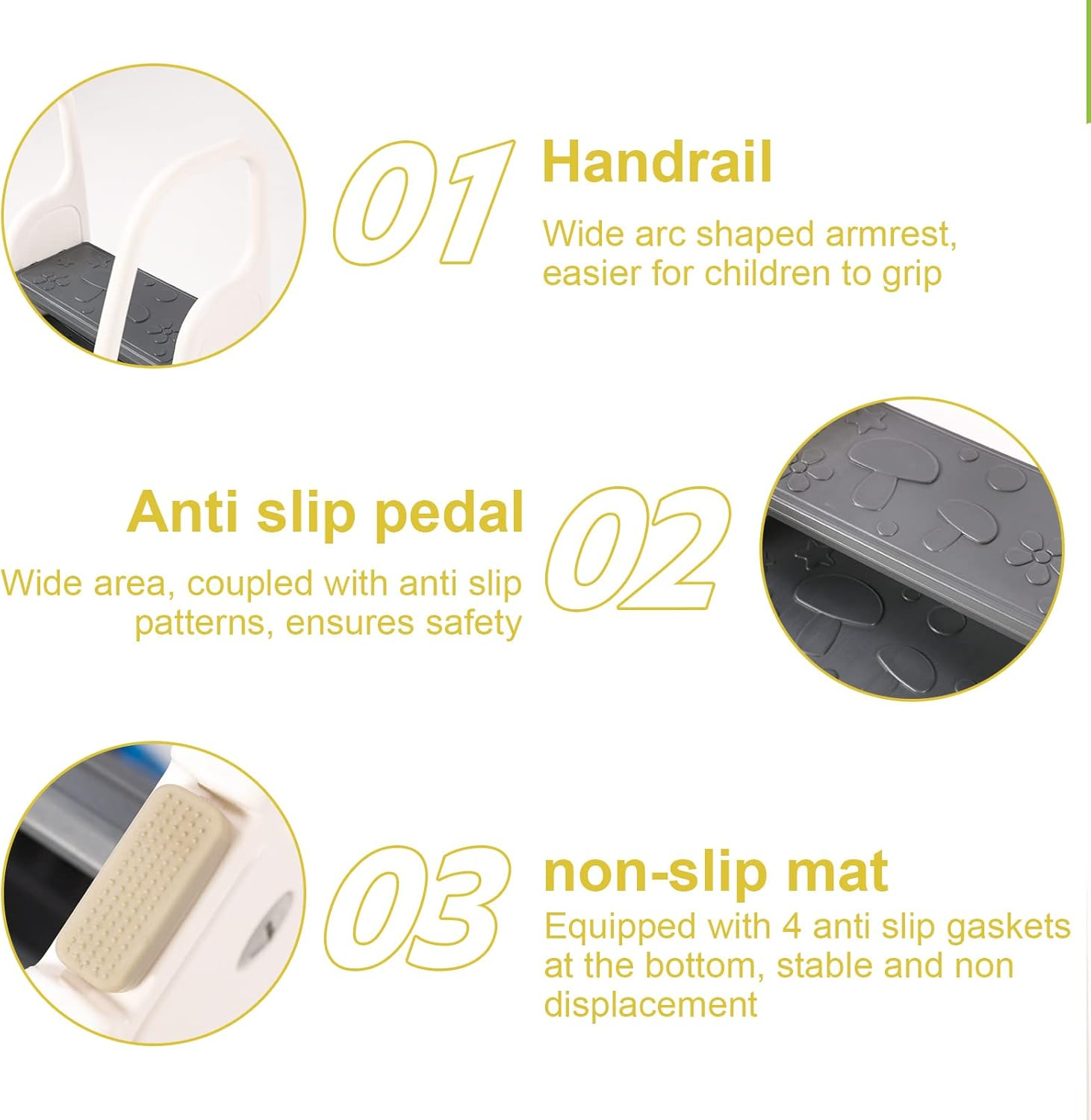 3 Step Stool with Handle for Toddler and Kids,Standing Tower for Bathroom Sink, Potty Training, Children Step up Learning Helper with Handles and Safety Non-Slip Pads(Gray) image number 2