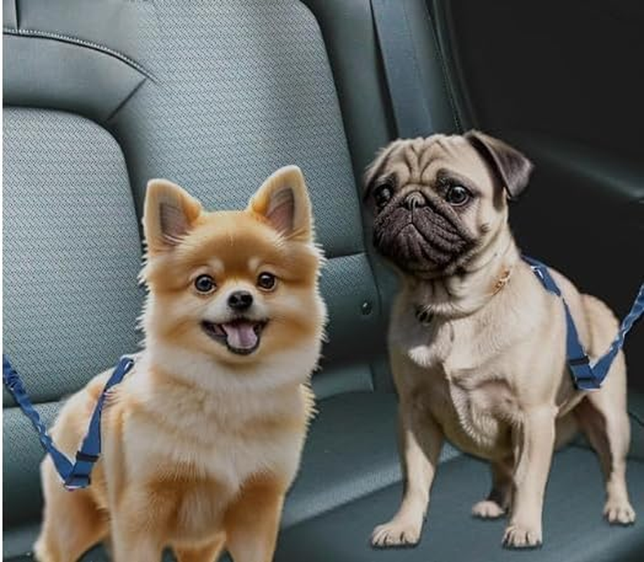 Double Dog Cat Seat Belts, Car Headrest Restraint Adjustable Travel Leash,Safety Elastic Leads Splitter Connect Vehicle Seatbelt Harness for 2 Dogs (Blue) - Black image number 6