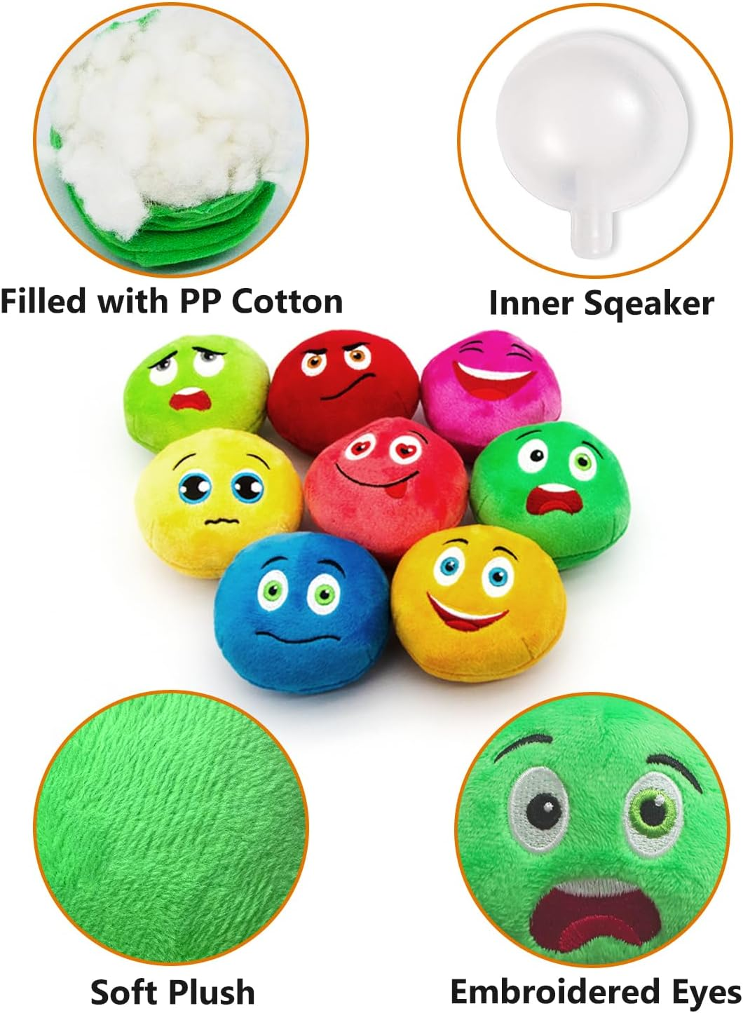Squeaky Dog Toys, Stuffed Plush Puppy Toy Balls to Keep Them Busy, (4 Pack) Interactive Funny Pet Ball with Squeaker for Puppies Small Breed Medium Dogs image number 6