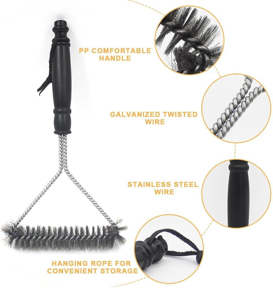 BBQ Cleaning Wire Brush, Bbq Cleaner, Grill Brush, BBQ Oven Cleaner, 2 in 1 Pointed Tail Wire BBQ Brush + Stainless Steel Curl Grill Brush Barbecue Cleaning Kit(Black) image number 2