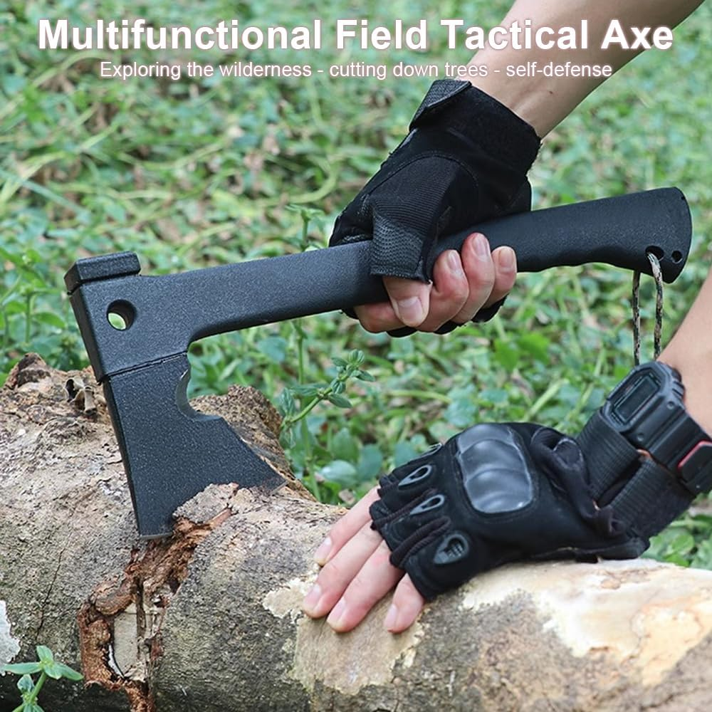 Camping Axe Kit, Survial Hatchet with Multitool Durable Materials, Engineer Axe Sharp Blade Non-Slip with Plastic Hatchet Sheath, Survival Whistle, Saw image number 5