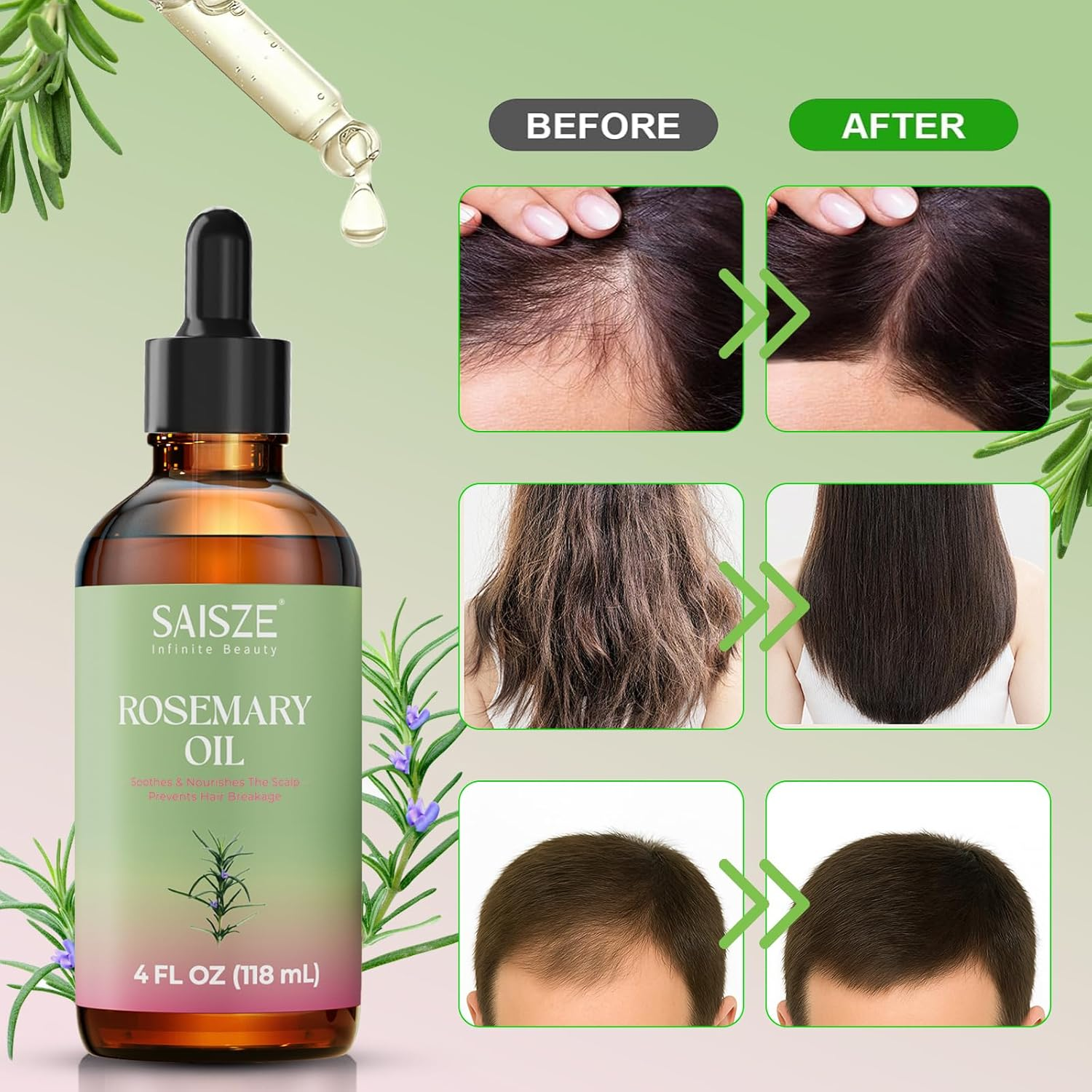 Rosemary Oil for Hair Care, Natural Rosemary Hair Oi, Nourishing and Volumizing, Hair Care for Men & Women(4 Fl.Oz)