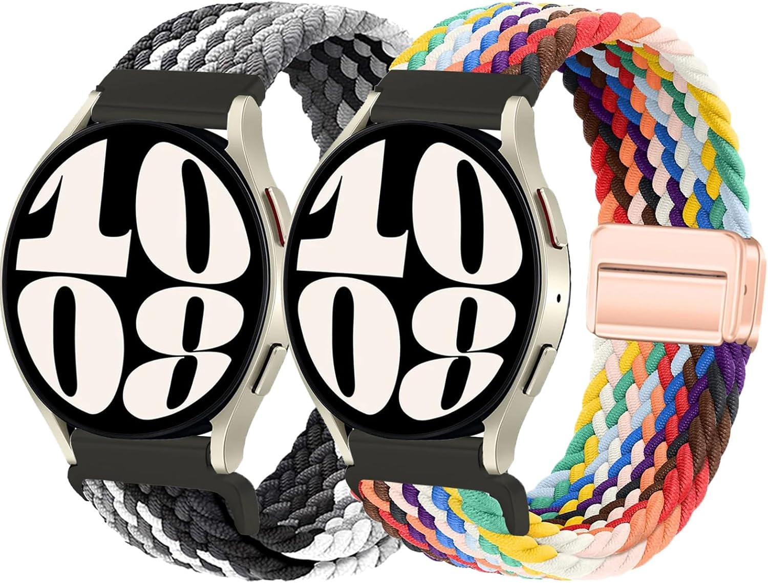 2 Park 20Mm Braided Magnetic Bands for Samsung Galaxy Watch 7/FE/6/5/4 Band 40Mm 44Mm/Galaxy Watch 6 Classic Bands 47Mm 43Mm/Watch 4 46Mm 42Mm Women/Men,Stretchy Nylon Sport Strap for Samsung Watch 5 Pro 45Mm/3 41Mm/Active 2 - 06-Black/Gray image number 5