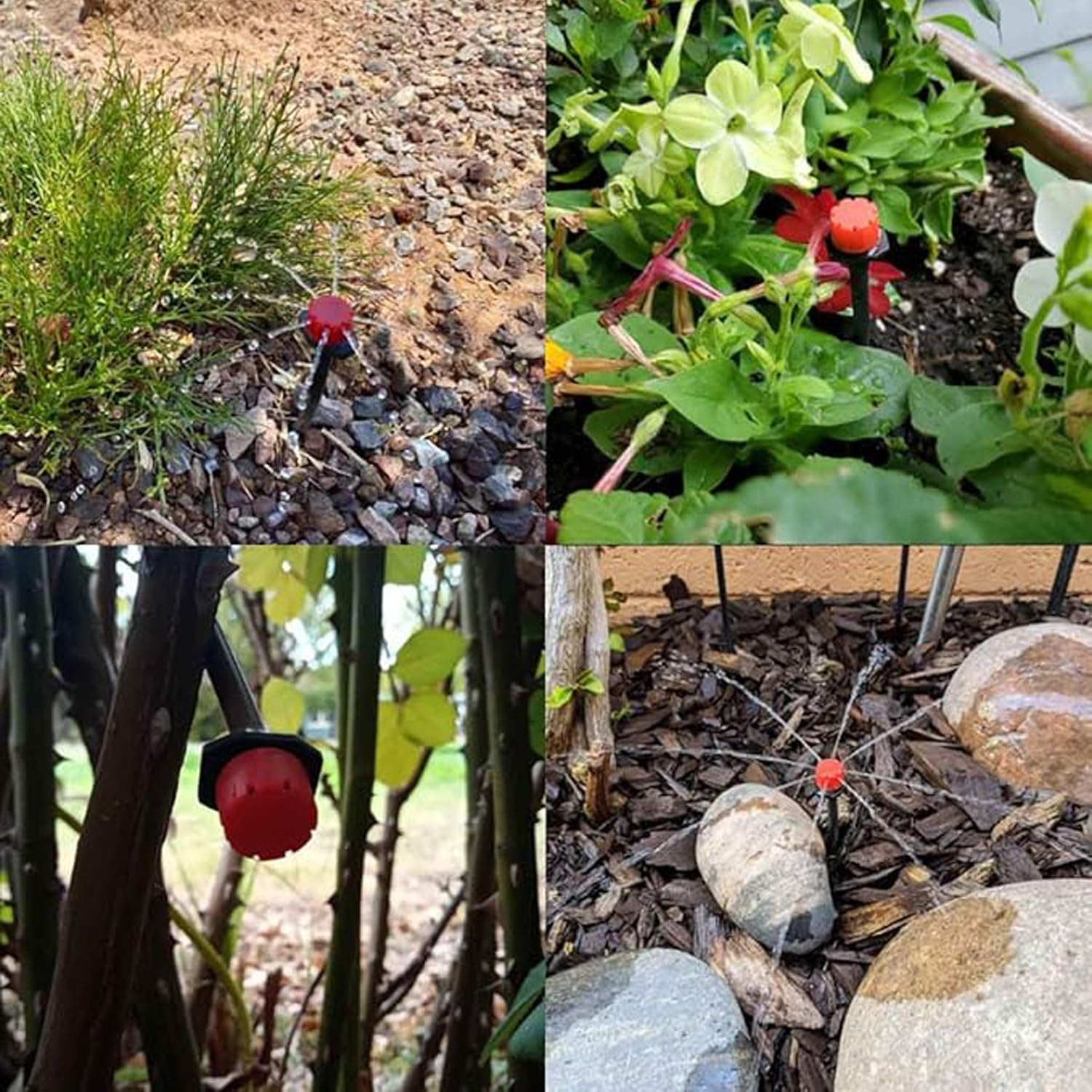 100 Pcs Drip Irrigation Emitters, 360 Degree Adjustable Irrigation Drippers Sprinklers, 1/4 Inch Emitters Drip Fittings, Drip Line Emitter for Gardens, Flower Beds, Lawns Watering System image number 4