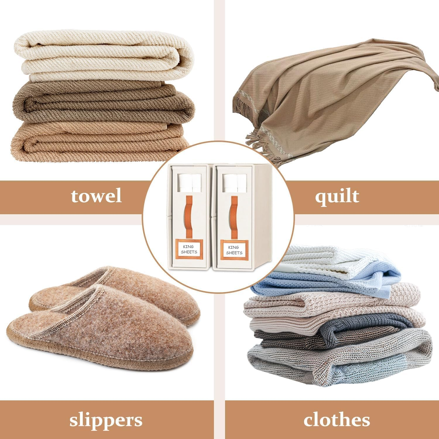 Foldable Bed Sheet Organizer & Storage Box for Linen Closet &ndash; Duvet Cover & Bedding Storage with Handle, Space-Saving Wardrobe Organiser, Saving Wardrobe Organiser (Beige, 8 Pack-King Size-3.7 Gal) image number 5