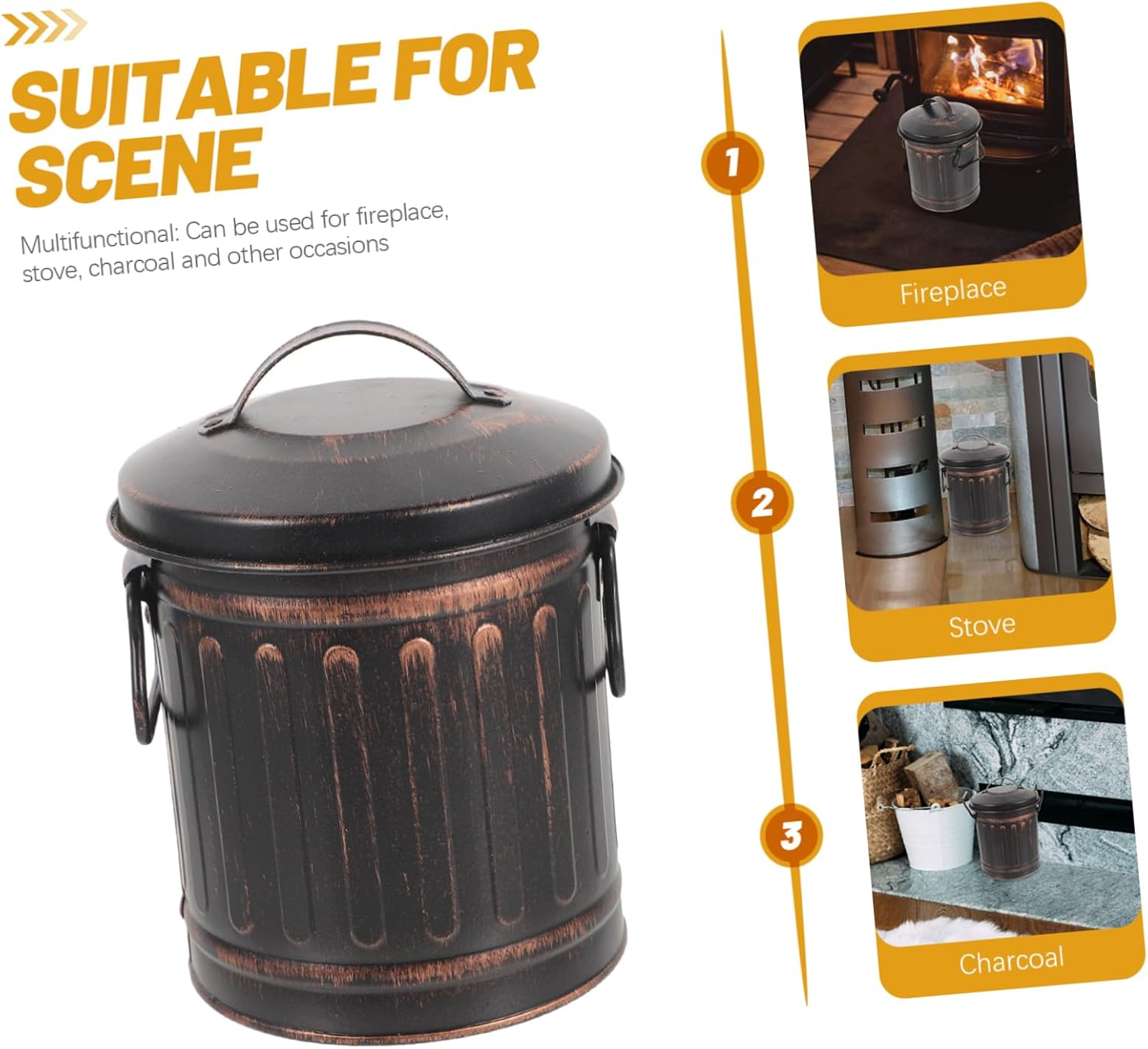 HANABASS Fireplace Ash Bucket Outdoor Indoor Coal Storage Bucket BBQ Holder for Hot Ash Cleanup near Fire Pit Fireplace image number 4