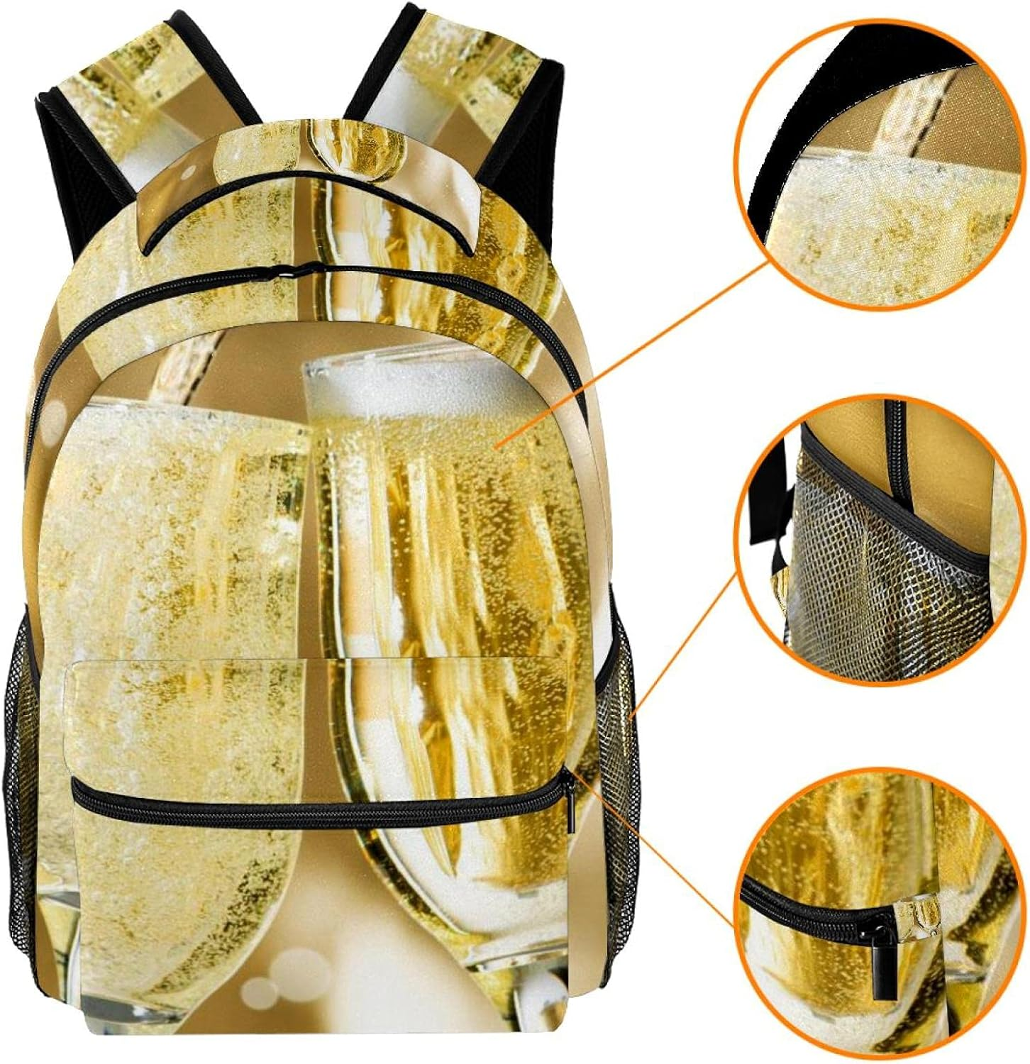 Happy New Year Sparkling Wines Backpack Students Shoulder Bags Travel Bag College School Tote Backpacks image number 1