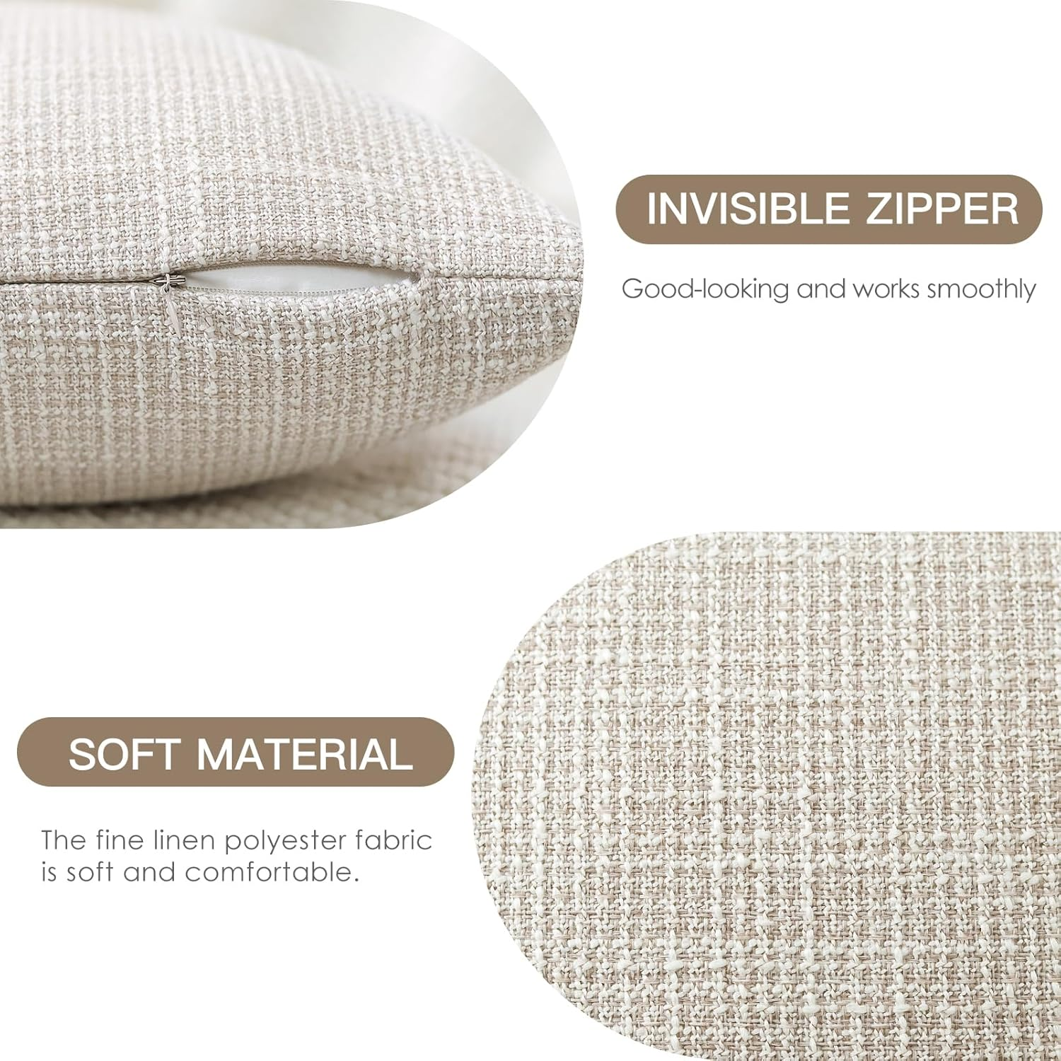 JOTOM Set of 2 Cushion Covers 40X60 Cm Linen Beige Decorative Throw Pillow Covers 16X24 Inch Lumbar Cushion Case Home Decor Pillowcases for Couch Sofa Living Room Bed (Beige) image number 1