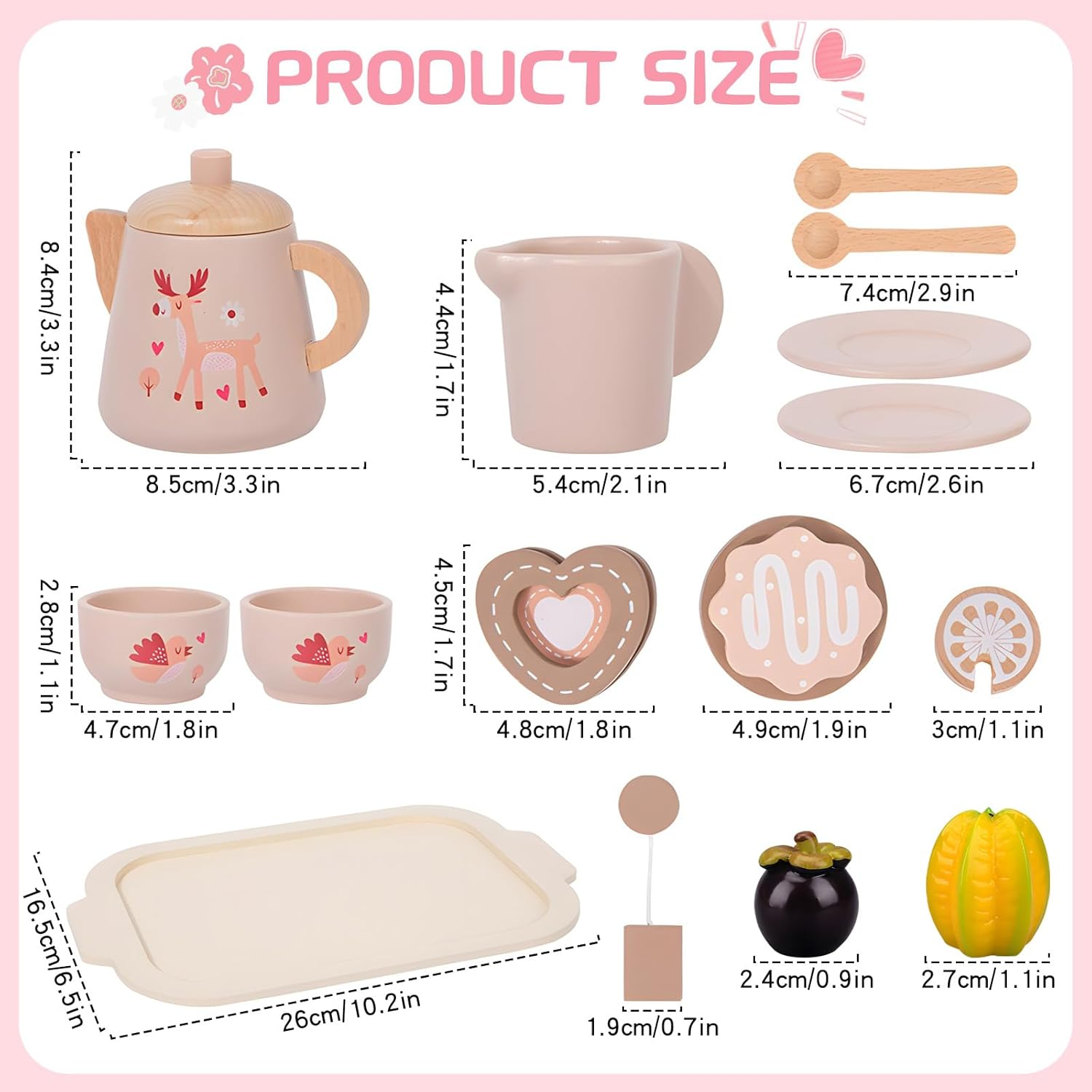 Wooden Tea Party Set for Little Girls, Play Kitchen Accessories for Toddlers Princess Tea Time Party Food Toys for 3 4 5 6 Years Old Gifts image number 5