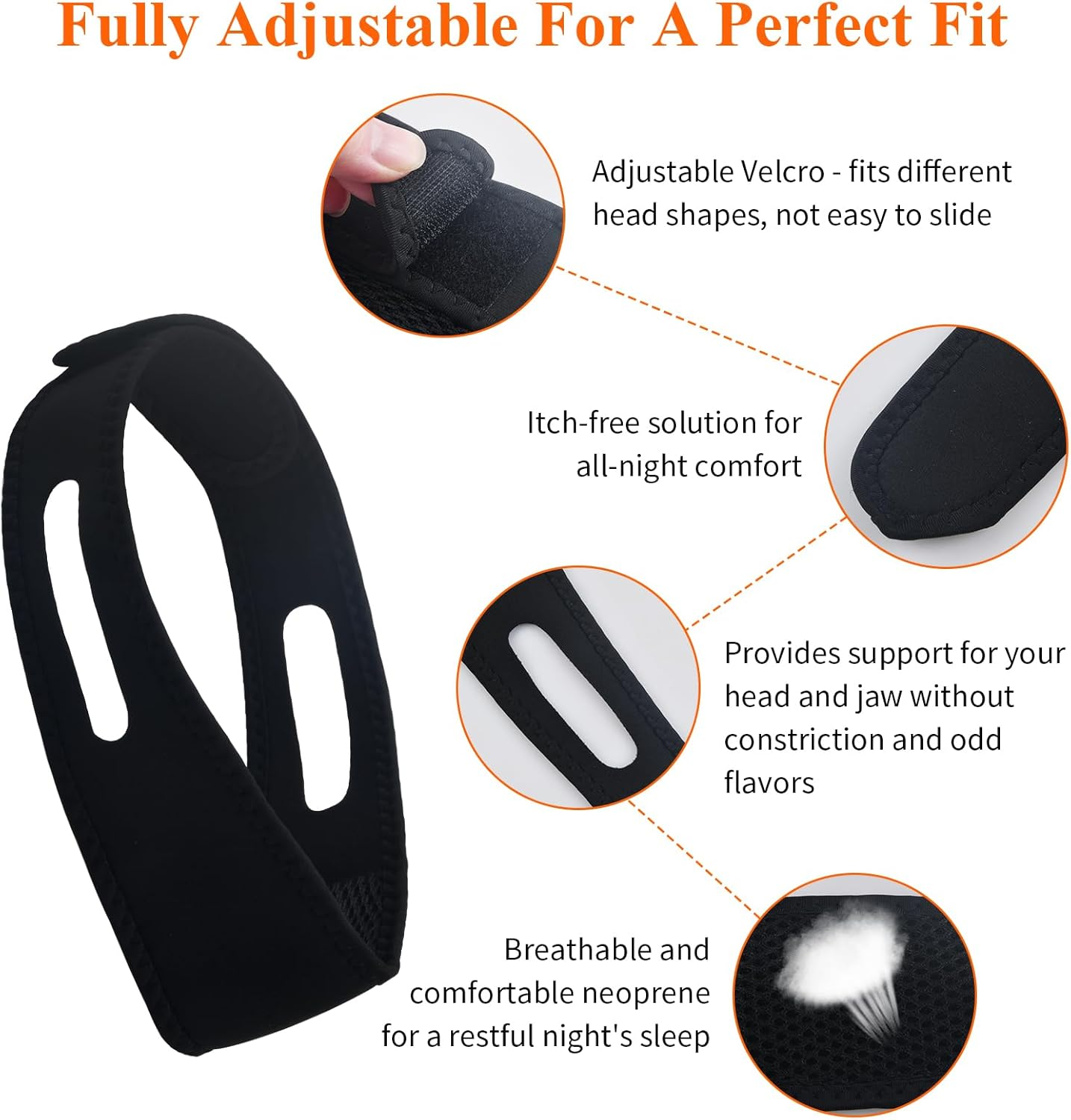 Anti-Snoring Chin Straps, Snore Reduction Devices, anti Snoring Belt, anti Snore Device for Snoring Reduction, Stop Snoring Chin Strap, Skin Friendly, for Men Women Better Sleep (Black) image number 6