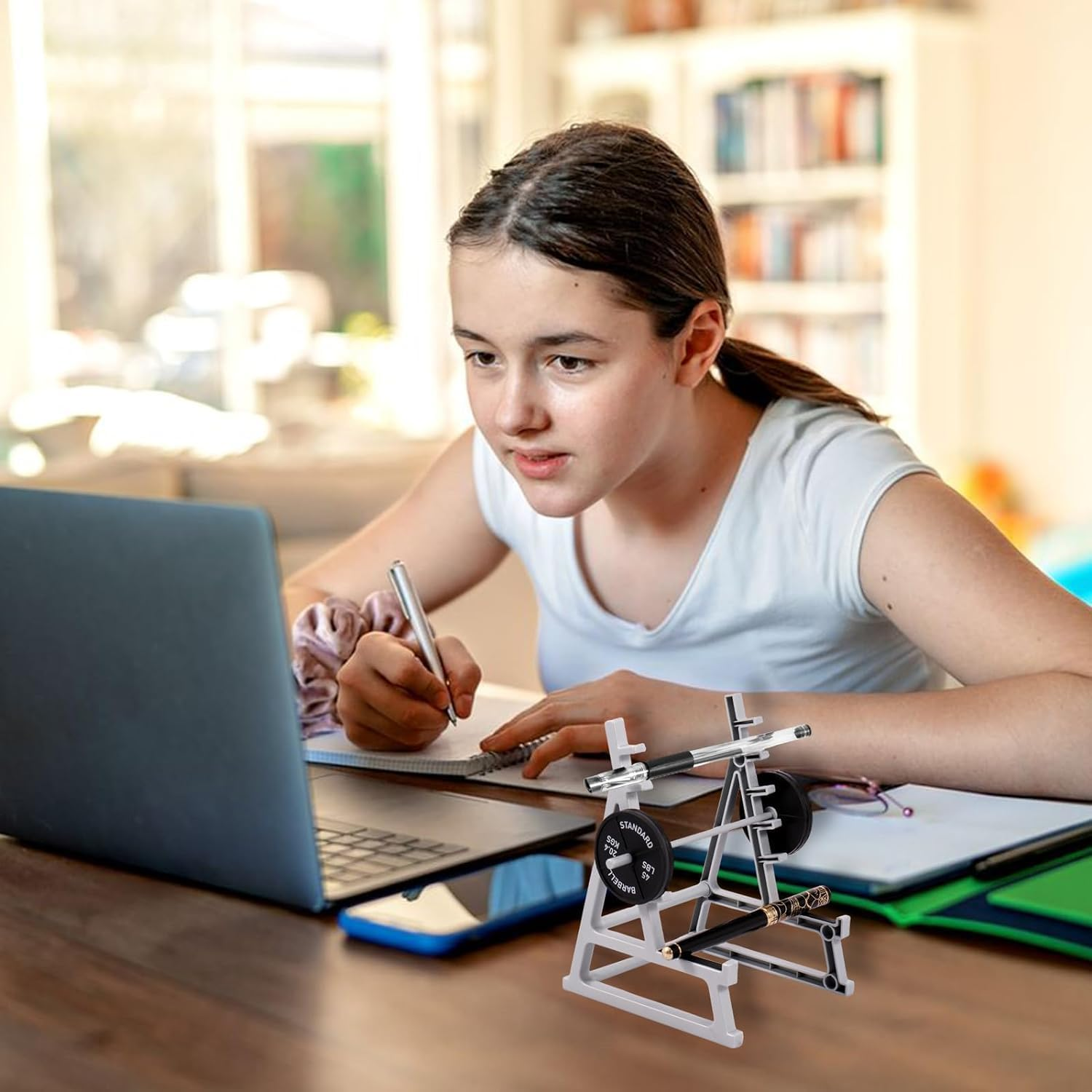 Funny Barbell Squat Rack Pen Holder - Mini Desk Organizer and Ornament image number 1