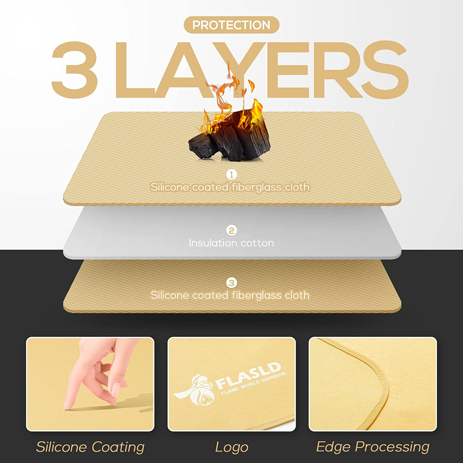 FLASLD Fire Resistant Rugs for Fireplace, Grill and Stove, 24 X 42 Inches under the Grill Protective Deck and Patio Mat, Easy to Clean and Reusable Fire Pit Mat, Khaki image number 3