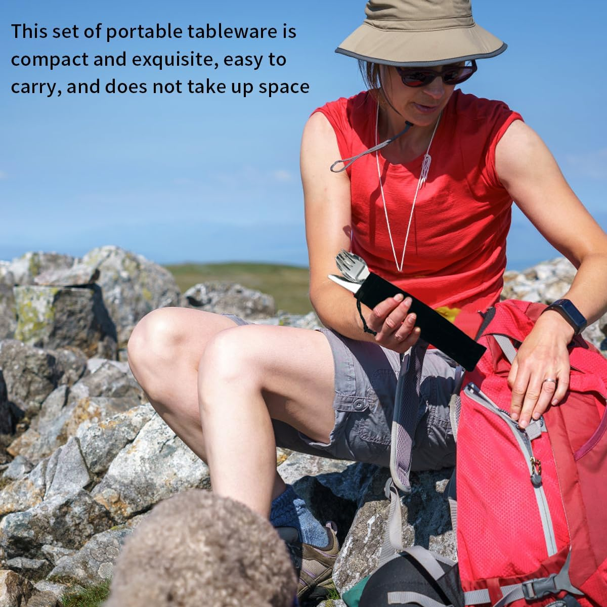 Evanda Camping Cutlery 2 Pack, Includes Knife Fork Spoon, Stainless Steel Travel Cutlery with Black Bag, for Outdoor, Picnic, Camping, Travel, Dishwasher Safe image number 5