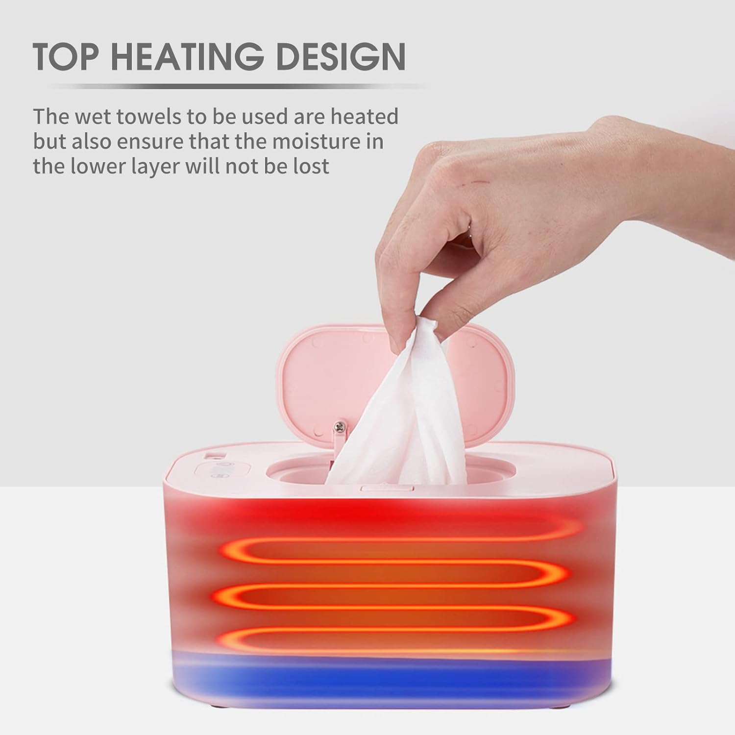 Baby Wet Wipe Warmer, USB Baby Wet Wipe Warmer 3 Temperature Modes Diaper Wipe Warmer 10W Constant Temperature Large Capacity Baby Wet Wipe Warmer Dispenser for Home Car Travel Pink image number 4