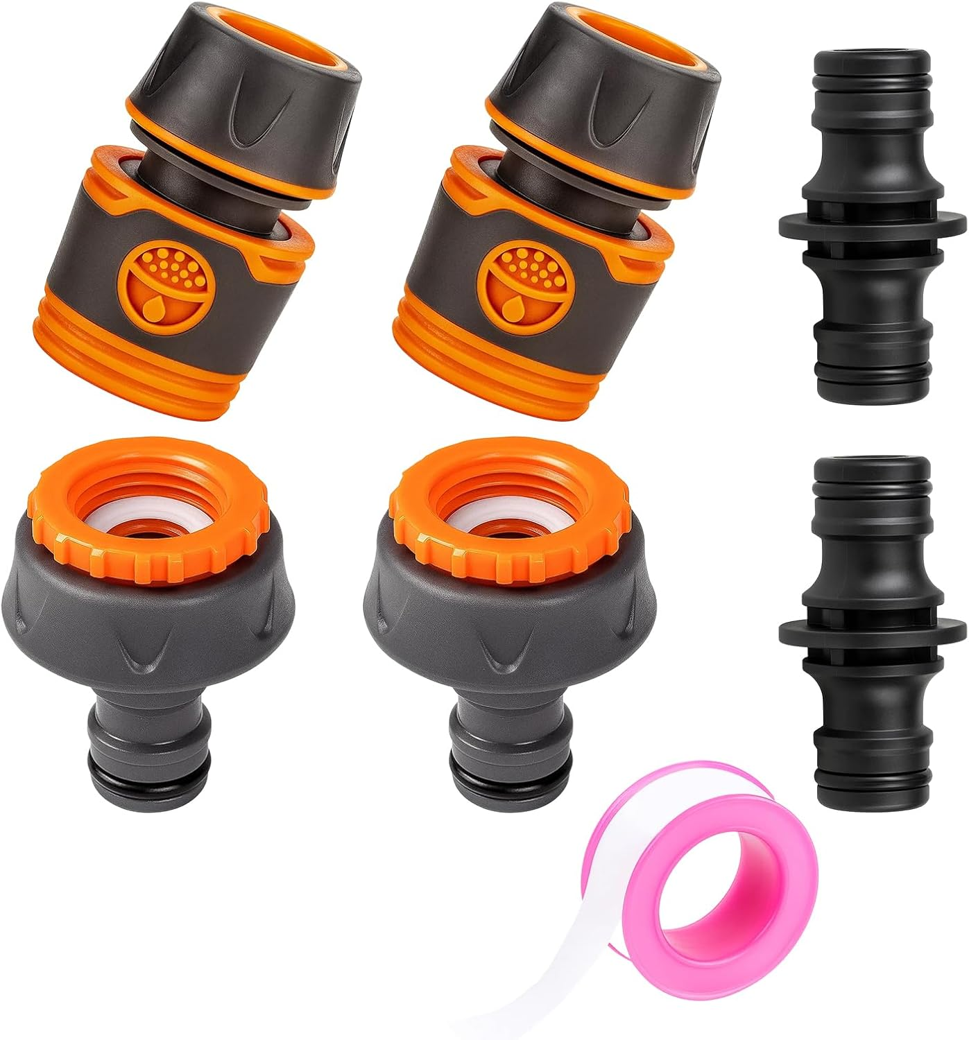 Hose Connector, Garden Hose Connector Set, 6M Pink Tape with 2X4 Way Soft Tube Fittings, 2Xblack Double Nipple Connectors, 2X4/6 Way Adapters for Garden Tap, Outdoor Cleaning, Pet Bathing image number 2