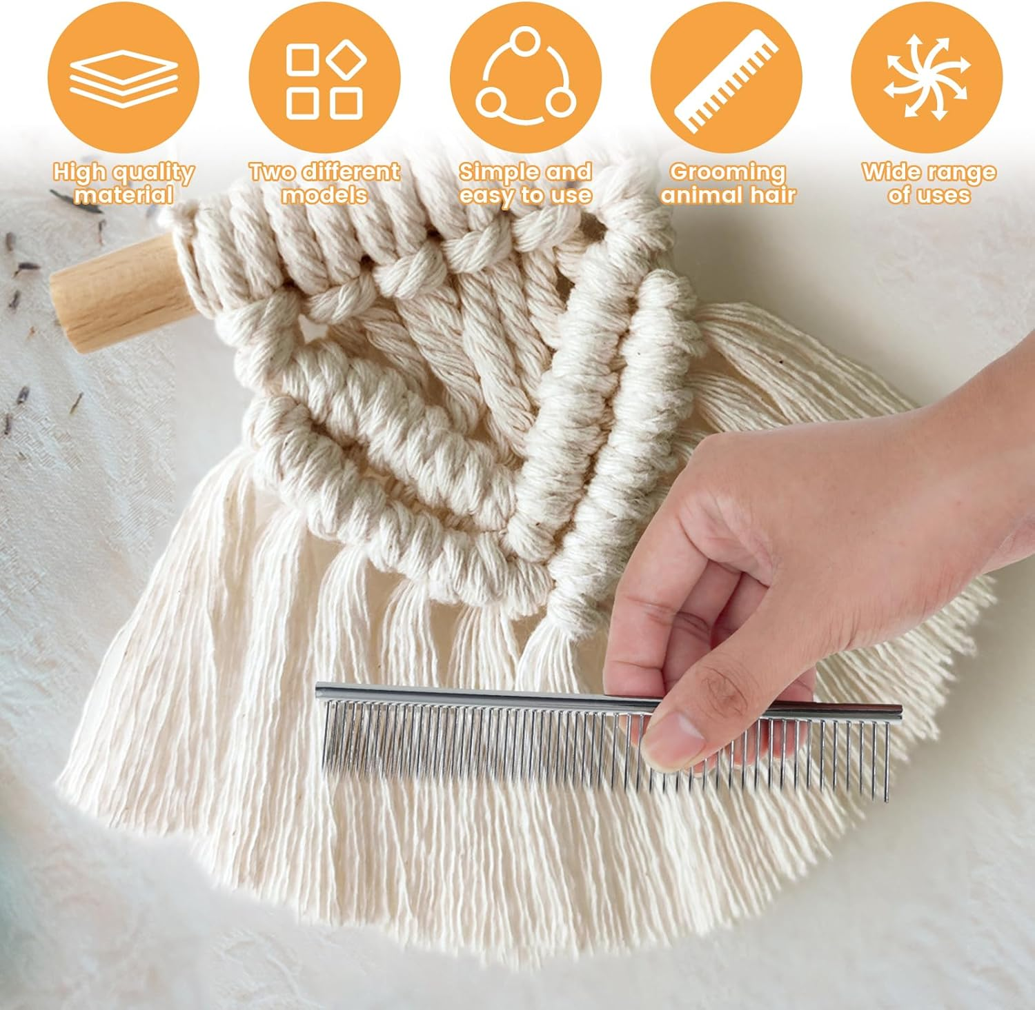 2Pcs Self-Cleaning Slicker Brush for Dog & Cat, Pets Grooming Comb Kit,Pet Massage Brushes,Stainless Steel Pet Hair Combs Removes Tangles Loose,Multipurpose Tassel Grooming Tool for Knitting Cord Rope image number 2