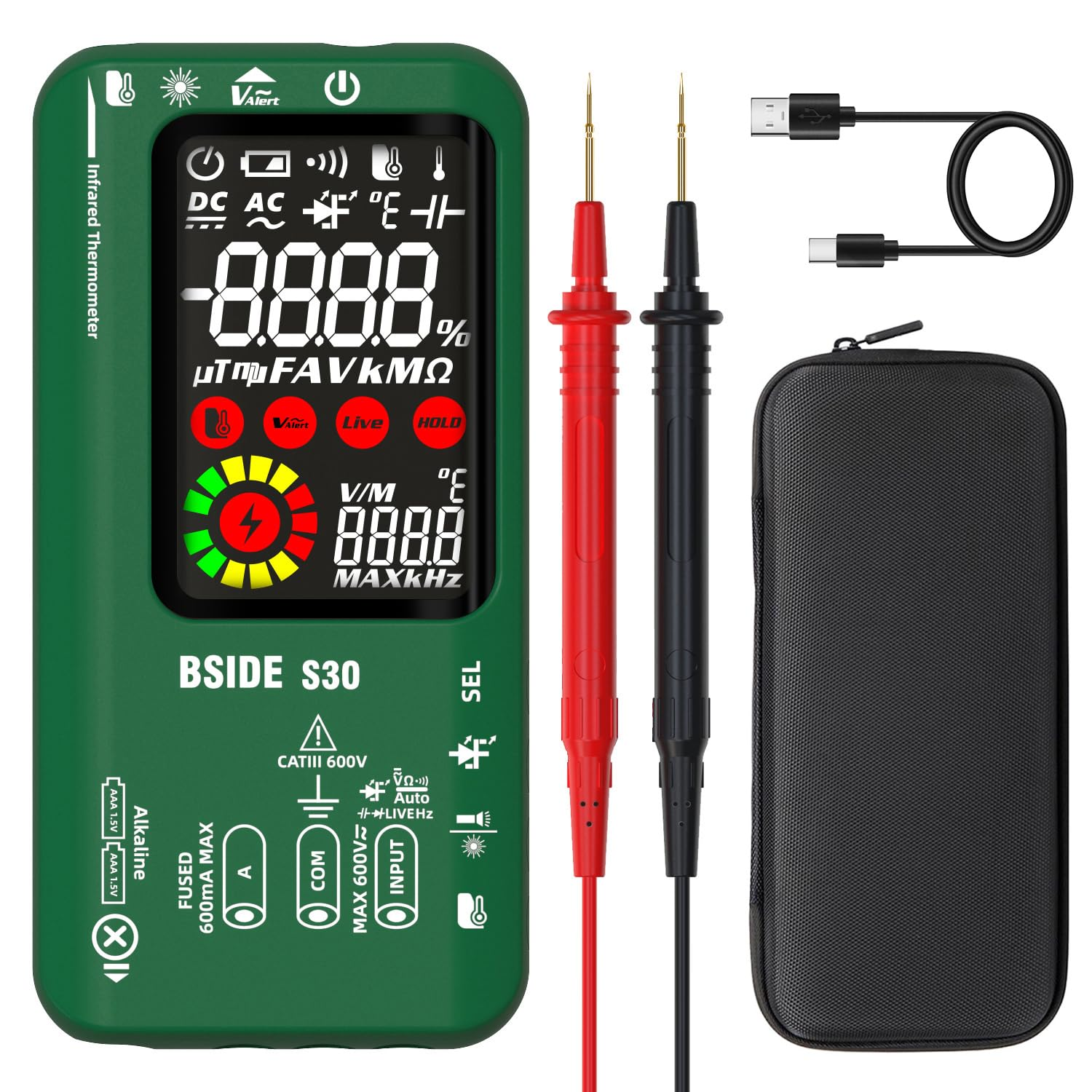 BSIDE Digital Multimeter Infrared Thermometer Rechargeable Smart Voltmeter 9999 Counts Electrical Amp Tester Capacitance Diode Ohm Voltage Tester for Household LED Automotive Electrician Electronic image number 4