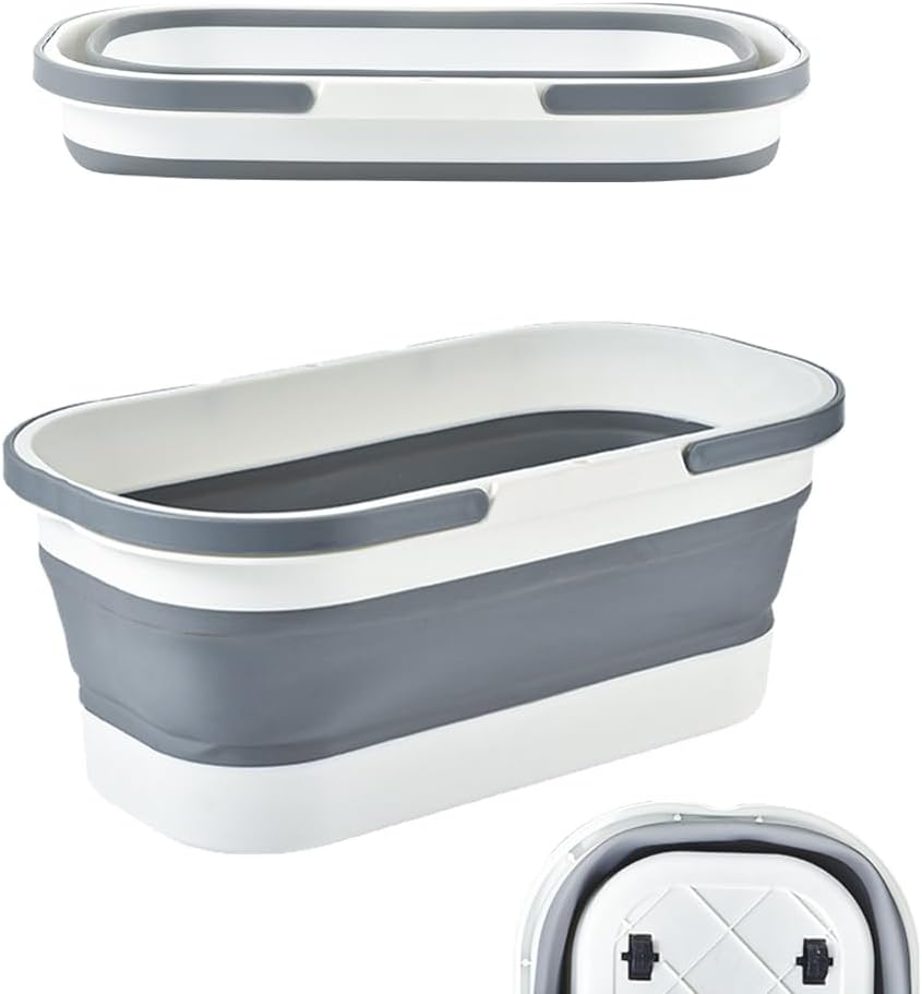 Collapsible Plastic Mop Bucket with Wheels 14L, Portable and Space Saving, Multi-Function House Cleaning, Camping, and Mop Tub, Rectangular Large Capacity (Gery) image number 5