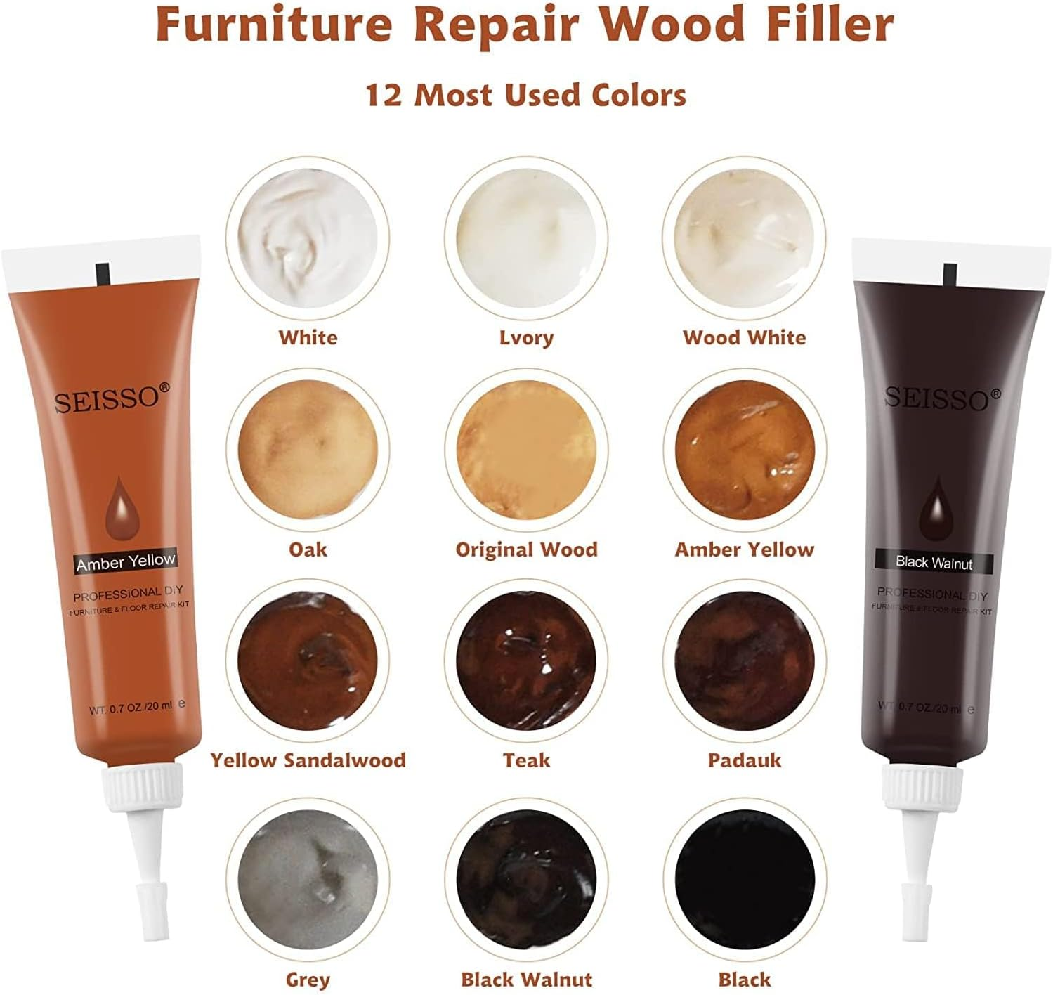 Wood Repair Kit Wood Touch up Maker Restore Any Wood Furniture Wood Stain, 12 Colors Cover Surface Scratch for Wooden Floor Table, Filler Furniture Paint Oak, Cabinet, Door, Veneer, Cherry, Walnut image number 5