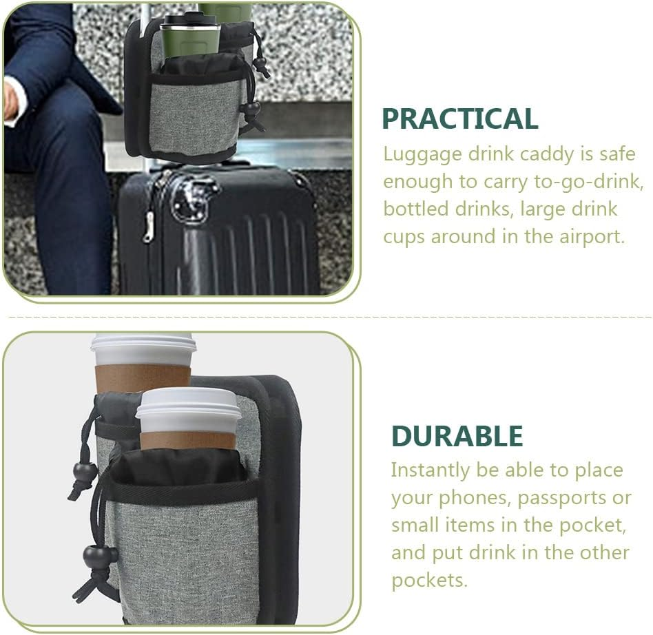 LUOZZY Luggage Cup Pouch Durable Travel Cup Holder Flight Attendant Accessories Free Your Hand for Suitcase Handles - Grey image number 2