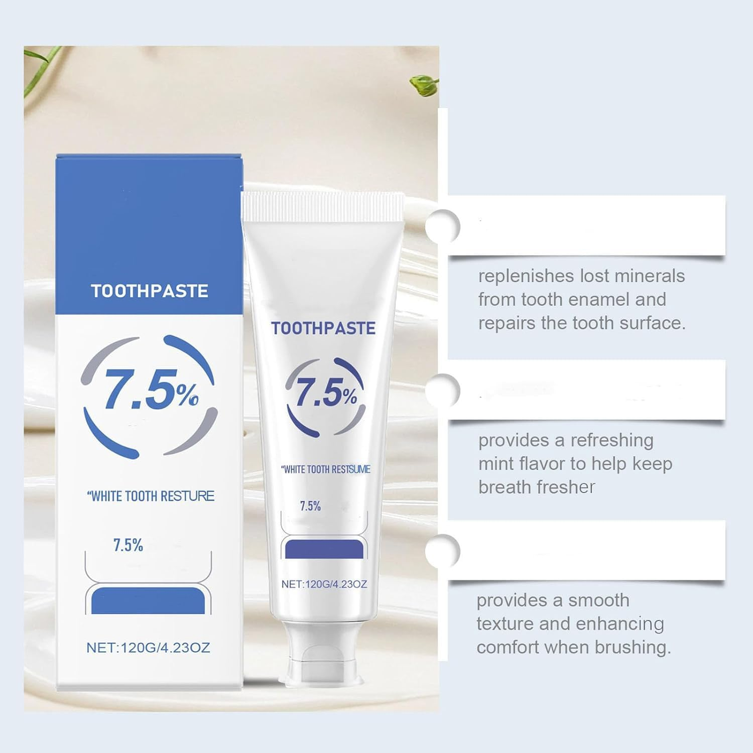 7.5% Hydroxyapatite Toothpaste, Hydroxyapatite Toothpaste Whitening, Nano Toothpastes, Whitening Tooth Repairs Gentle Freshed Breath Daily Used for Oral Health (3PCS) image number 3