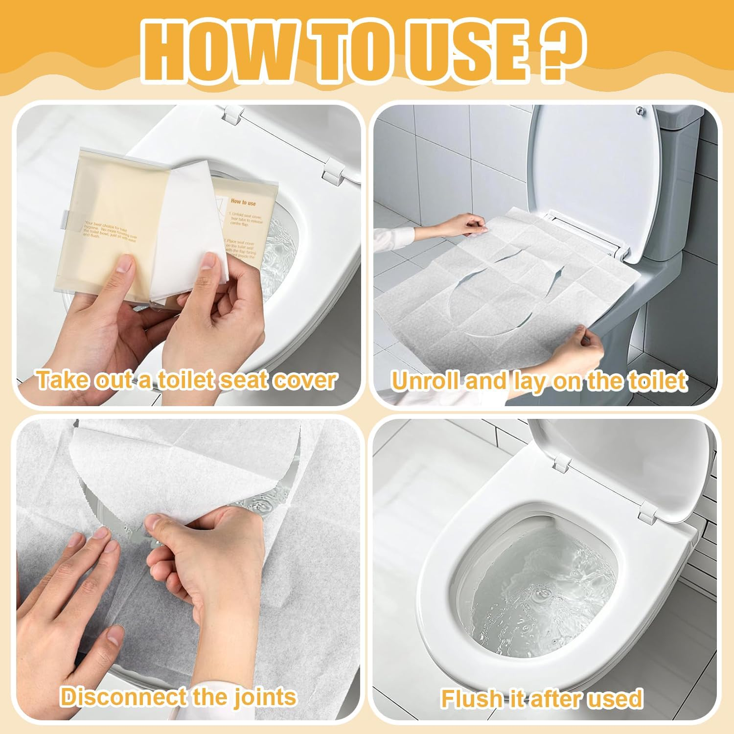 130PCS Toilet Seat Covers Disposable, Flushable Paper Travel Toilet Seat Covers for Adults and Kids Potty Training, Great Biodegrable Accessories for Public Restrooms, Airplane, Camping image number 1