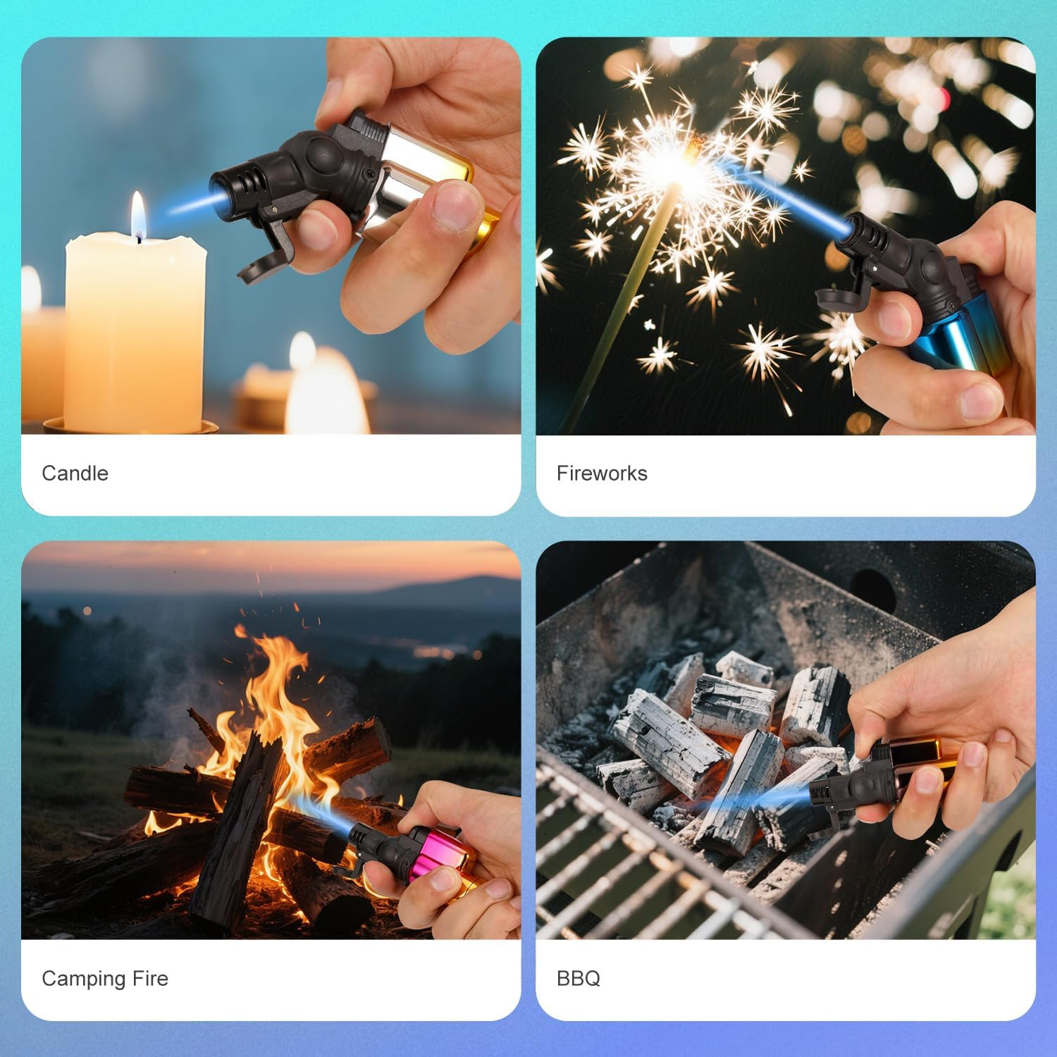 Pack of 5 Torch Lighter, Mini Jet Single Flame Butane Lighters, Multi-Purpose Lighter,45&deg; Rotatable for Campfires, Candle, Fireplaces, Christmas Party Favors (Gas Not Included) image number 2