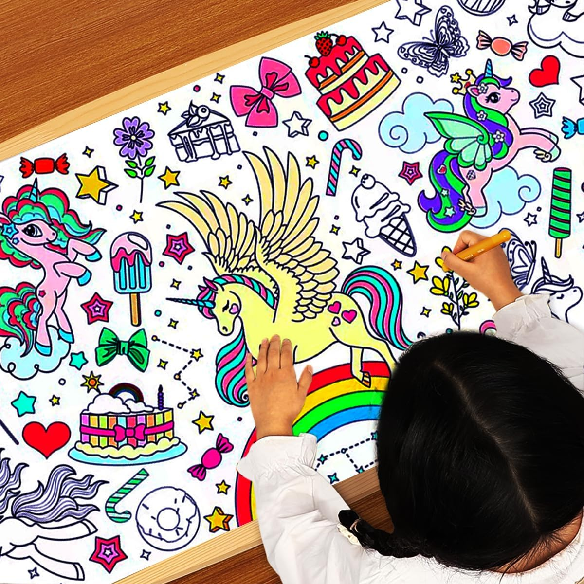 JUNQIU Unicorn Coloring Table Cloth for Kids, 72 * 31Inch Giant Coloring Poster for Unicorn Birthday Decorations/Party Games/Birthday Activities/Crafts/Coloring Paper Roll - Dinosaur image number 3