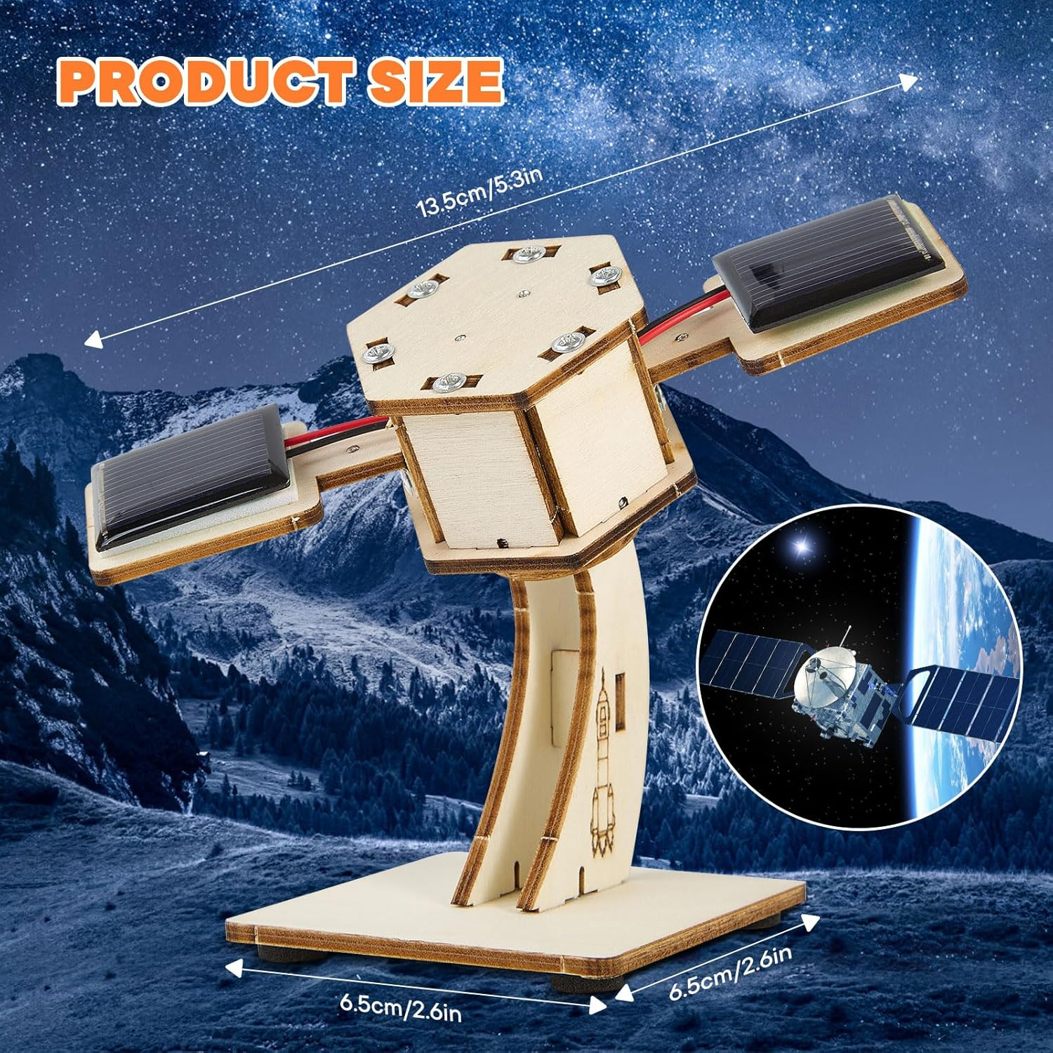 Solar Powered Wooden Puzzles,Rotating Satellite,Diy Assembly 3D Construction Toy,Stem Educational Science Craft Model Kit,Craft for Kids,Handmade Wood House for Children Ages 8-12 image number 3