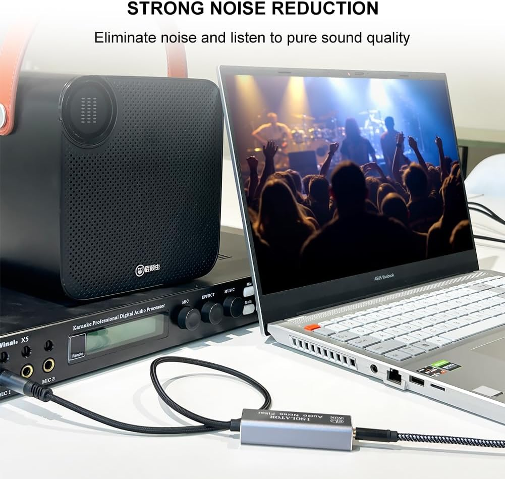 Ground Loop Noise Isolator, Noise Filter for Car Audio/Home Stereo System (Eliminate the Buzzing Noise Completely) with 6.35Mm Nylon Braided Audio Cable