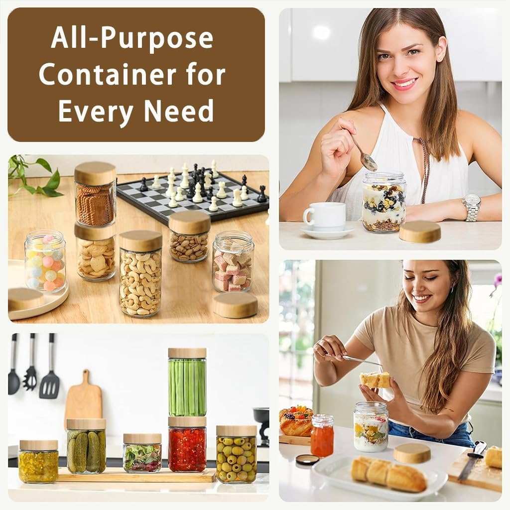6 Pack Glass Jars with Airtight Lids, Overnight Oats Containers with Bamboo Lids, Wide Mouth Mason Salad Jars, Glass Food Storage Containers for Snacks Yogurt Sugar Flour Cookie Cereal (700Ml) image number 1