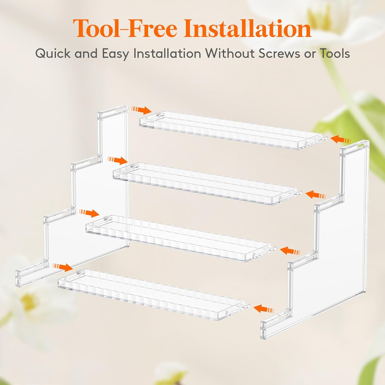 Lifewit 4 Tier Clear Display Risers Stand with Decorative Fences, Plastic 12 Inch Perfume Organizer, Display for Figures, Cupcake, Dessert, Desktop Stand for Organization and Decor, 1 Pack image number 1