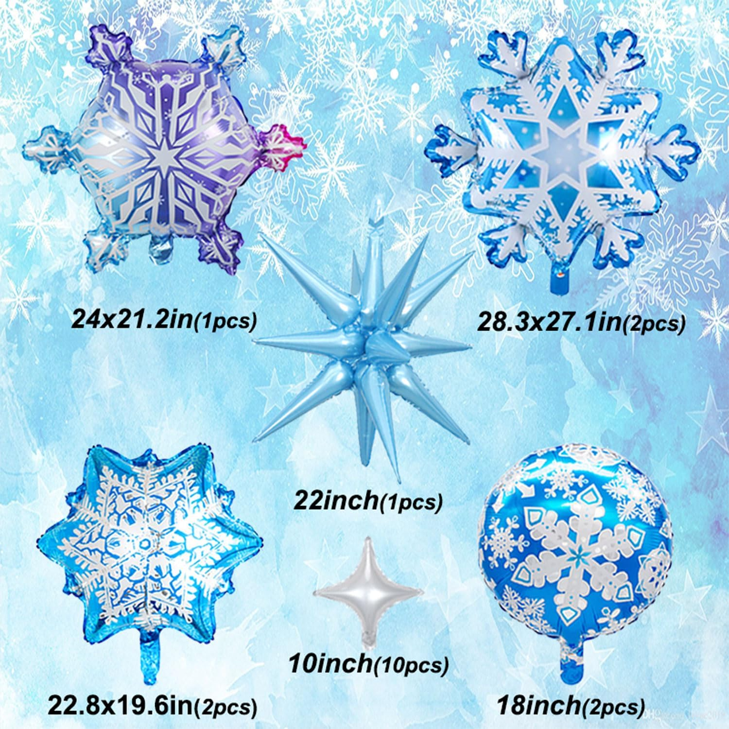 18Pcs Snowflake Large Blue Spiky Star Foil Balloons for Birthday, Baby Shower, Wedding, Princess Party, Winter Wonderland Party Decorations Supplies image number 2
