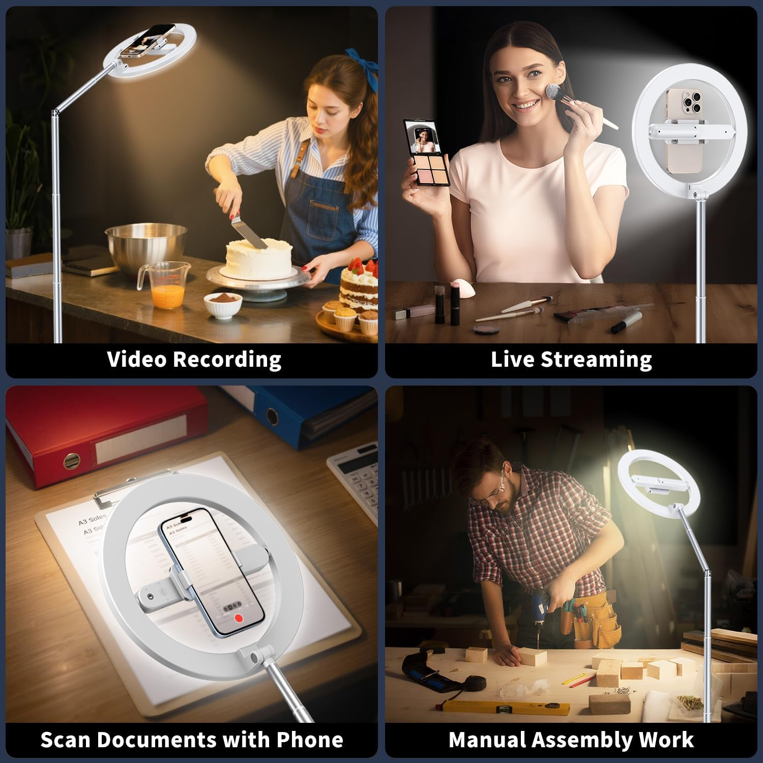 Yayusi 68.5" Overhead Phone Mount with Ring Light for Iphone, 3000Mah 360&deg; Rotation Foldable Rechargeable Ring Light Phone Holder for Video Recording, Photography, Live Streaming, Tiktok, Youtube image number 5